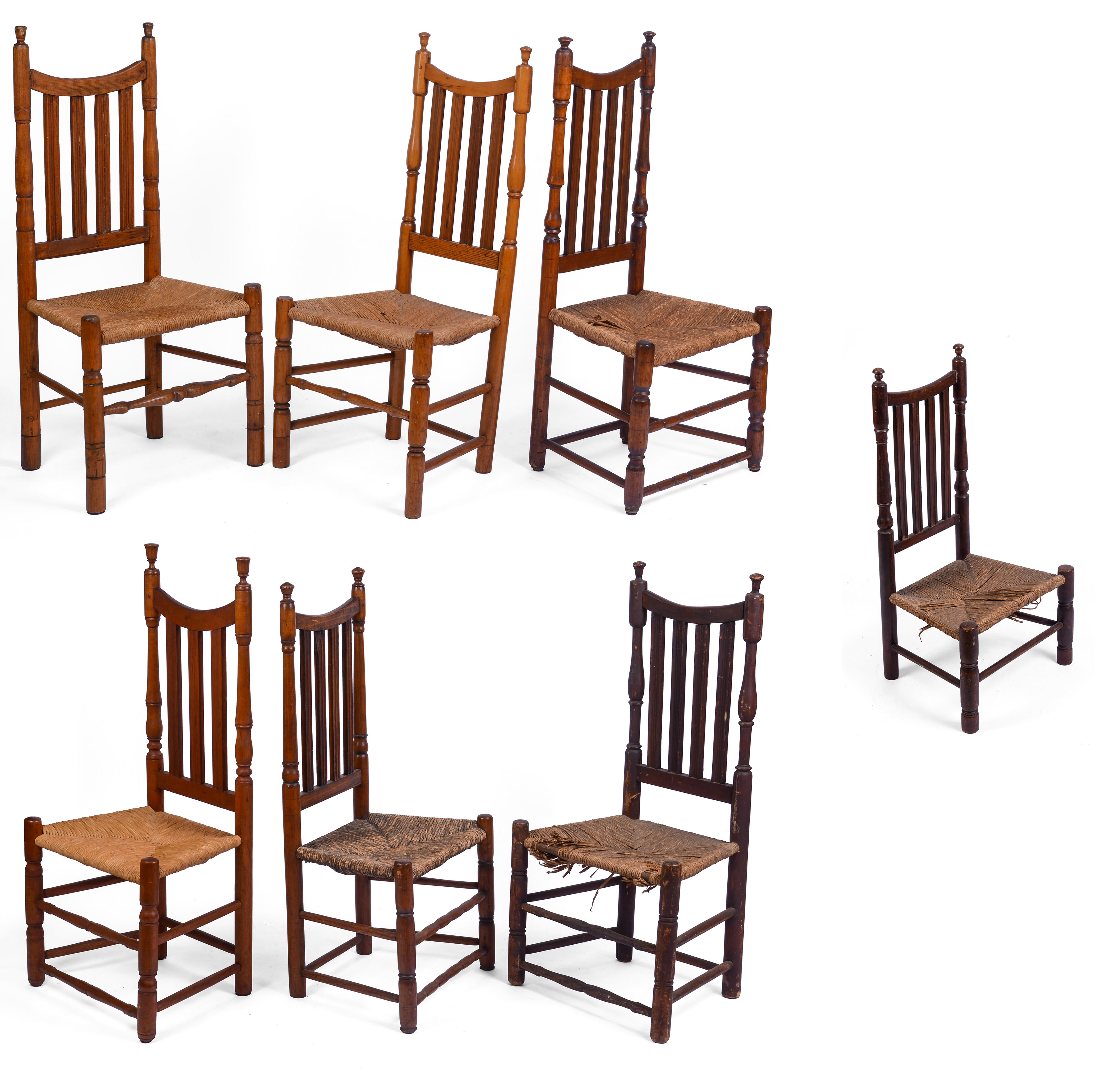ASSEMBLED SET OF SEVEN SIDE CHAIRS, MILTON OR STRATFORD, CT.