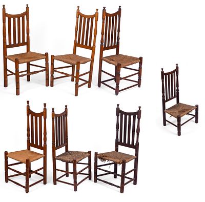ASSEMBLED SET OF SEVEN SIDE CHAIRS, MILTON OR STRATFORD, CT. Includes a child's chair, and six 