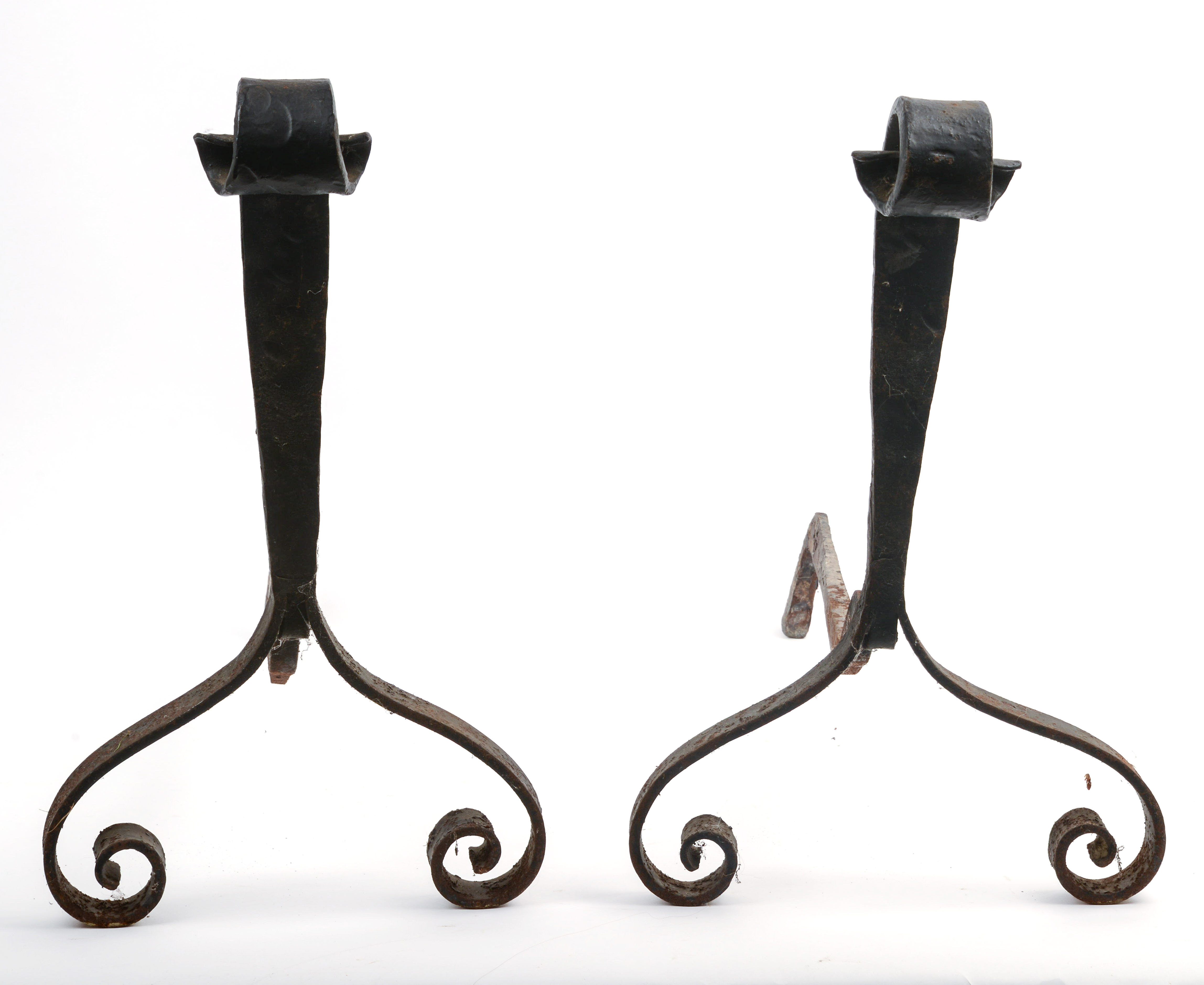 PAIR OF WROUGHT IRON ANDIRONS.