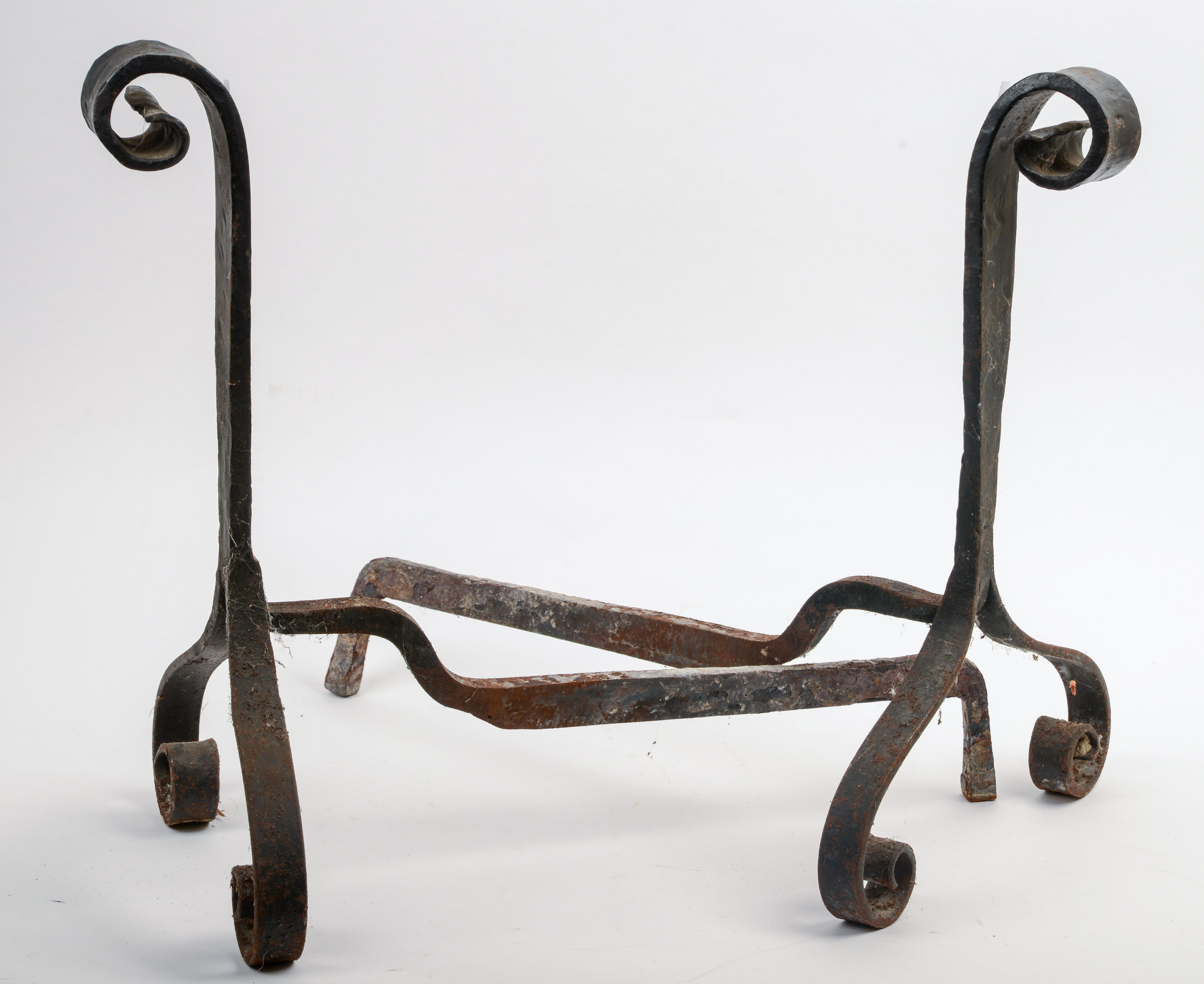 PAIR OF WROUGHT IRON ANDIRONS.