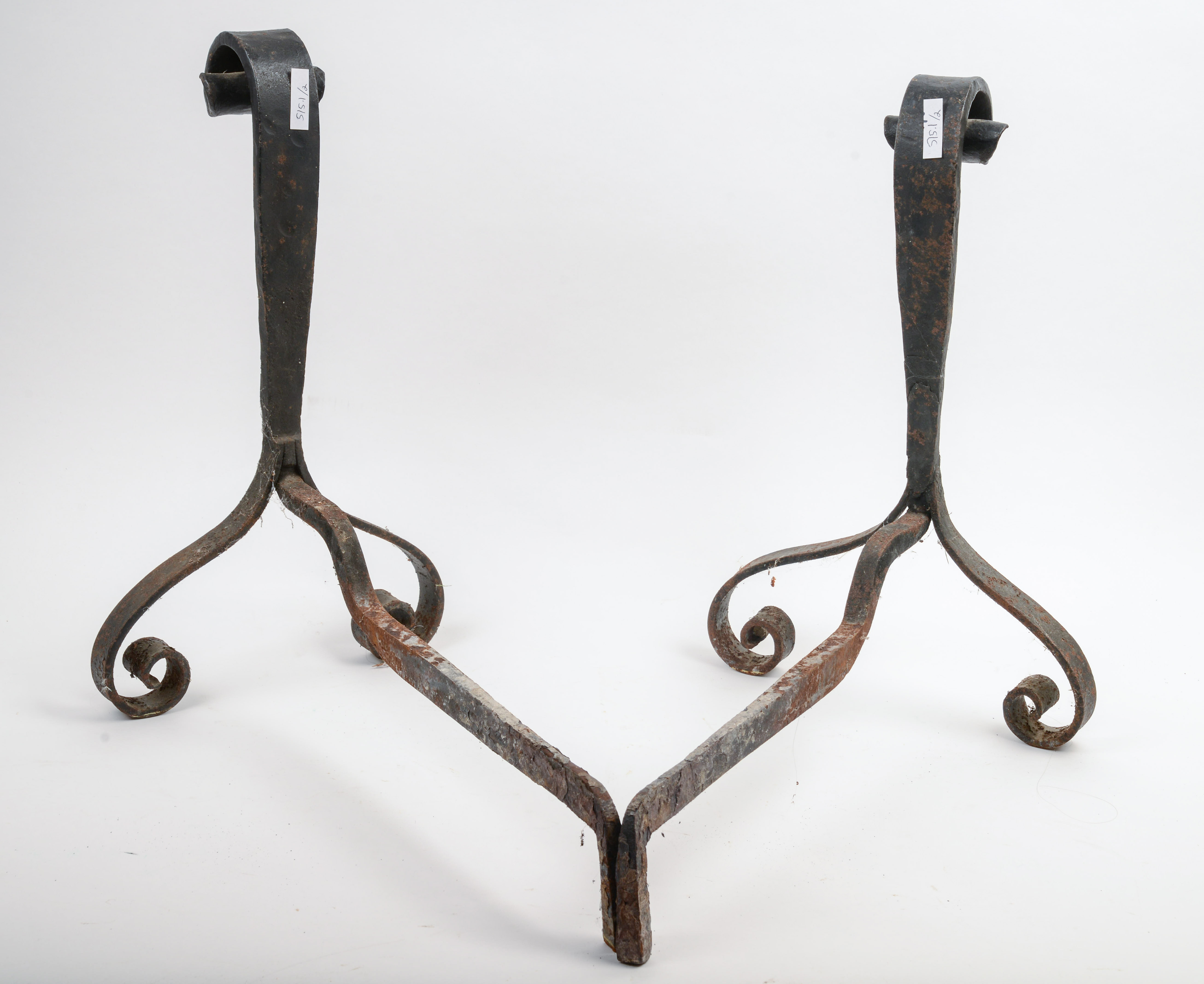 PAIR OF WROUGHT IRON ANDIRONS.