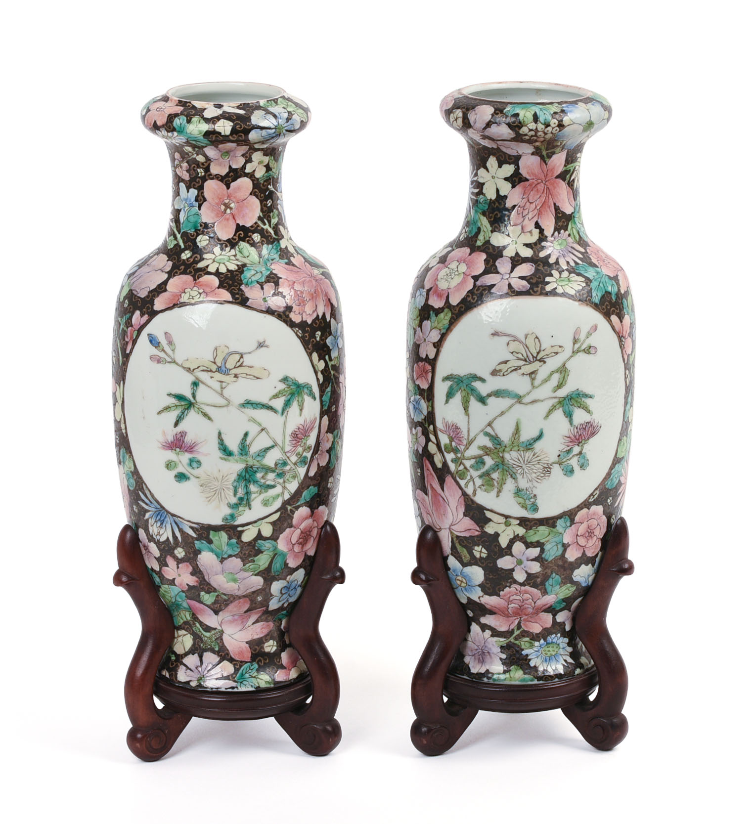 PAIR OF REPUBLIC PERIOD CHINESE FAMILLE NOIRE VASES.