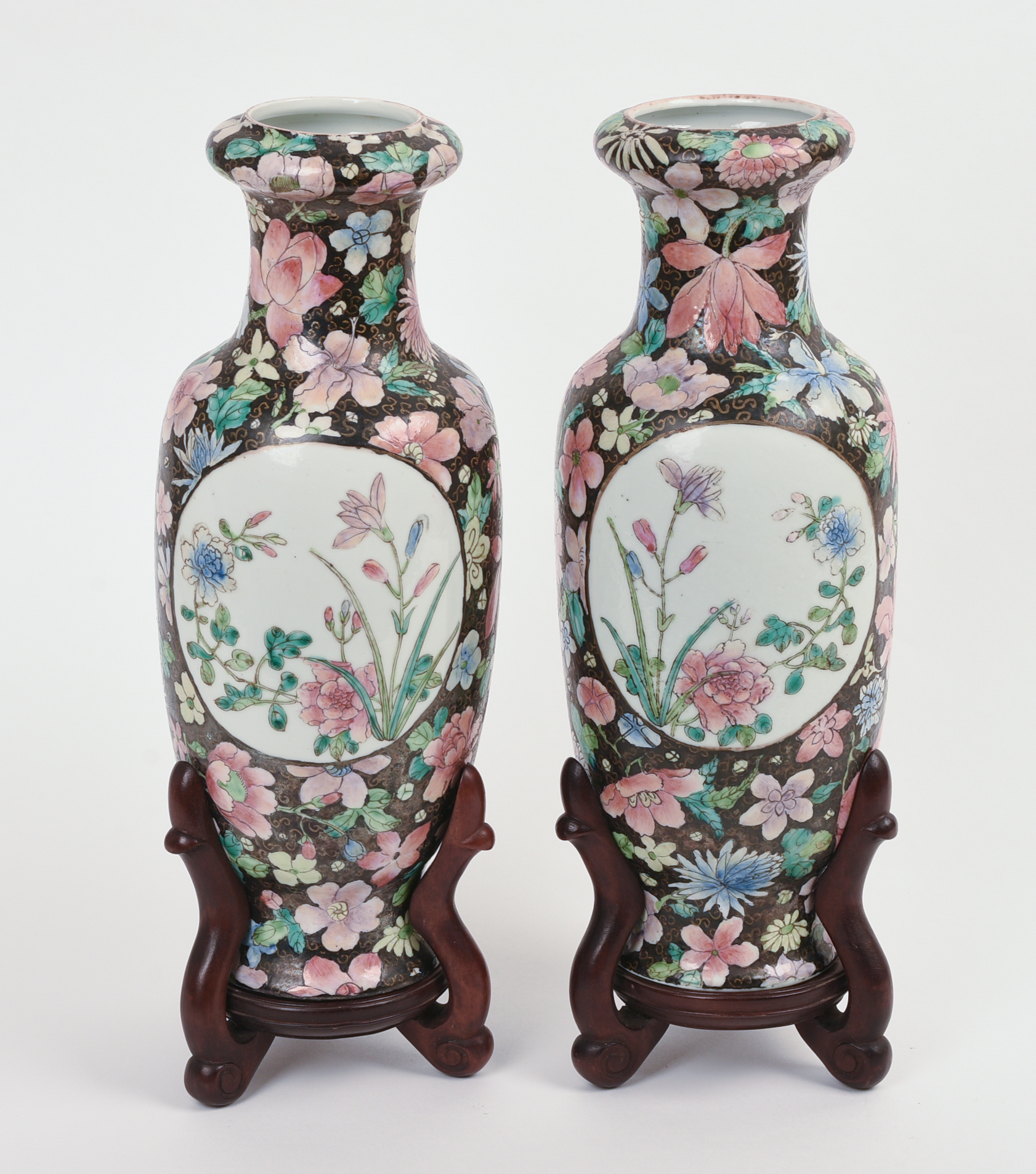 PAIR OF REPUBLIC PERIOD CHINESE FAMILLE NOIRE VASES.