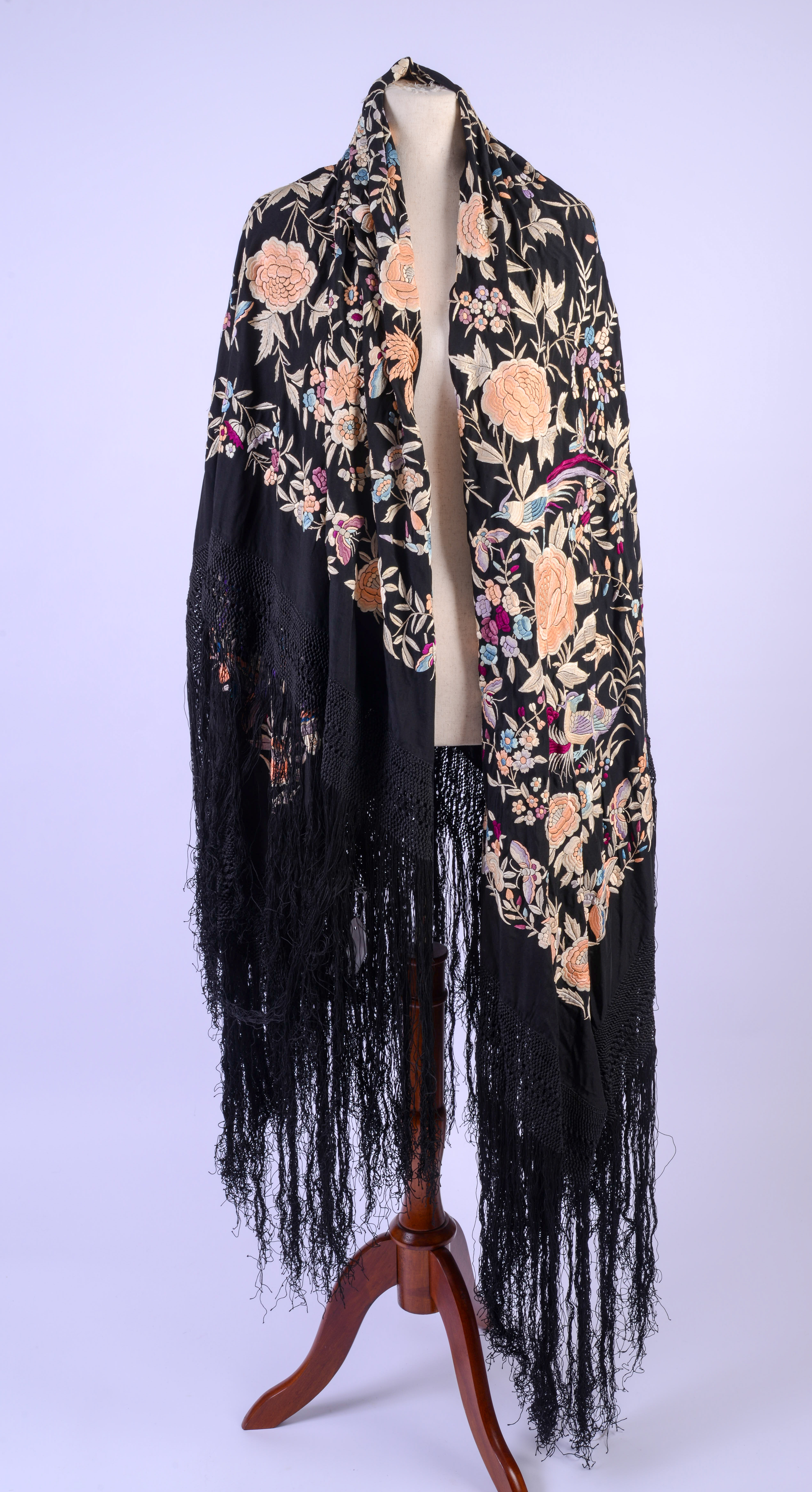 19TH C. CHINESE LARGE SILK FLORAL NEEDLEWORK.
