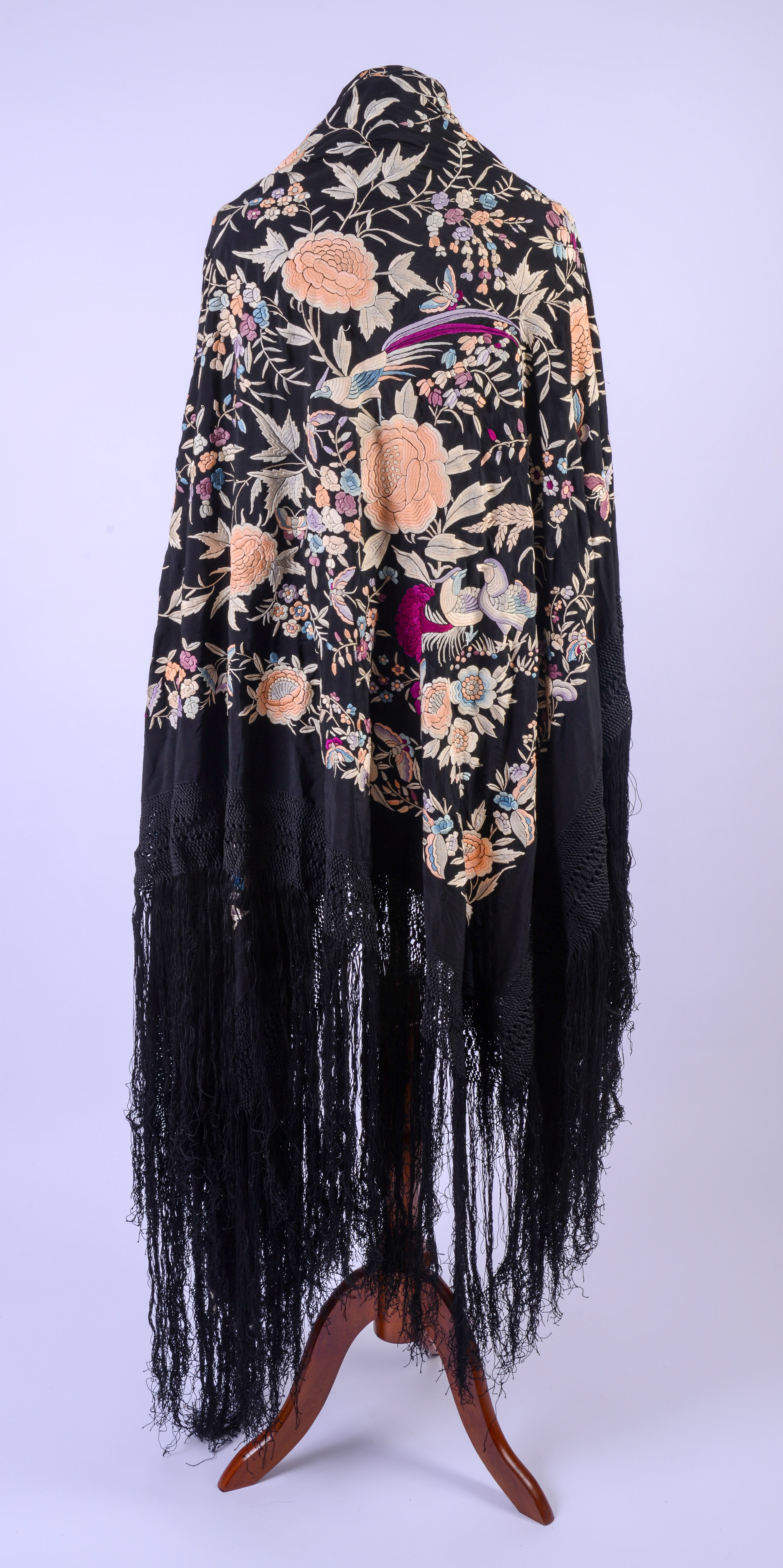 19TH C. CHINESE LARGE SILK FLORAL NEEDLEWORK.