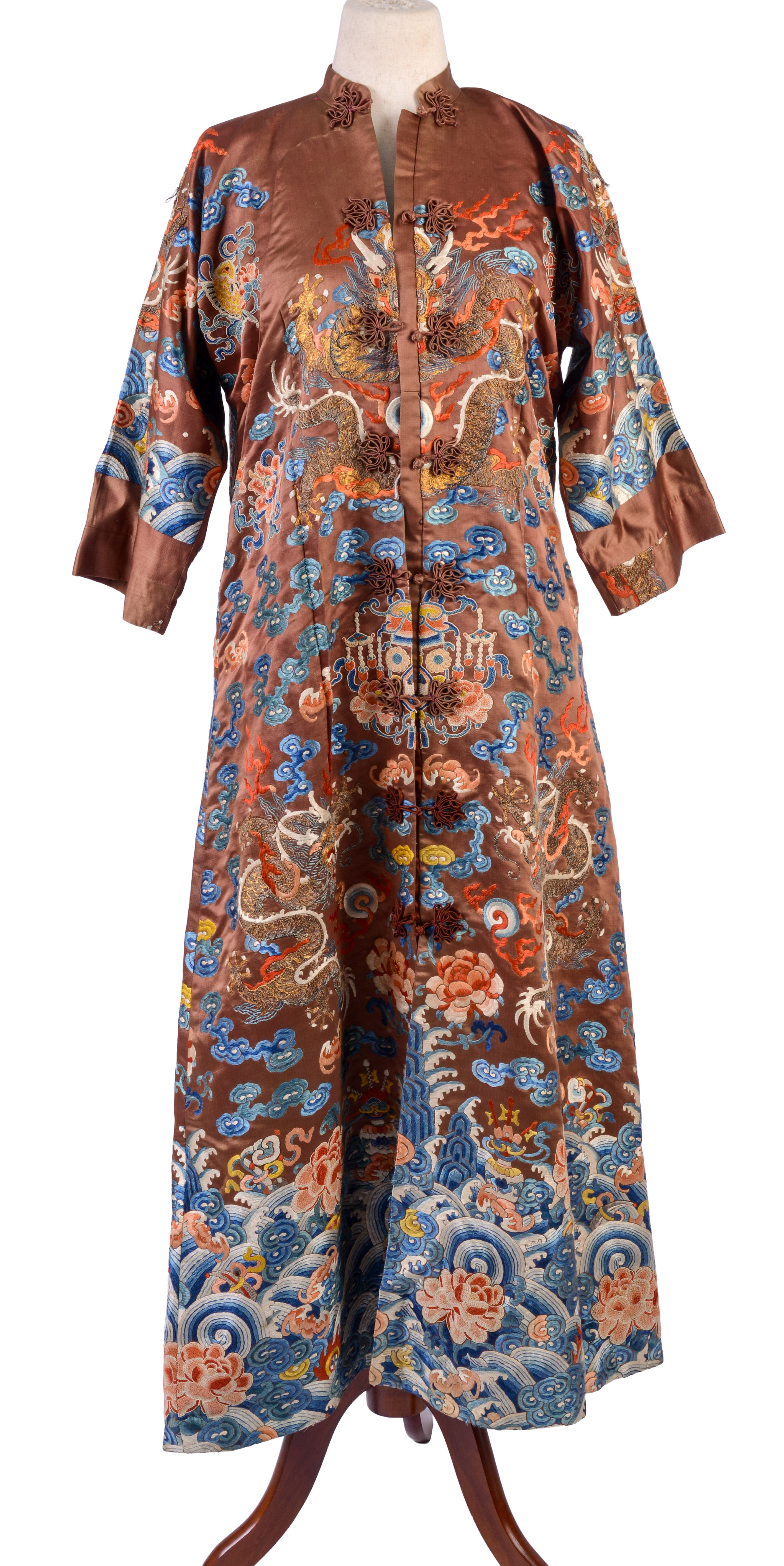 FINE 19TH C. CHINESE COURTESAN SIX DRAGON COURT ROBE.