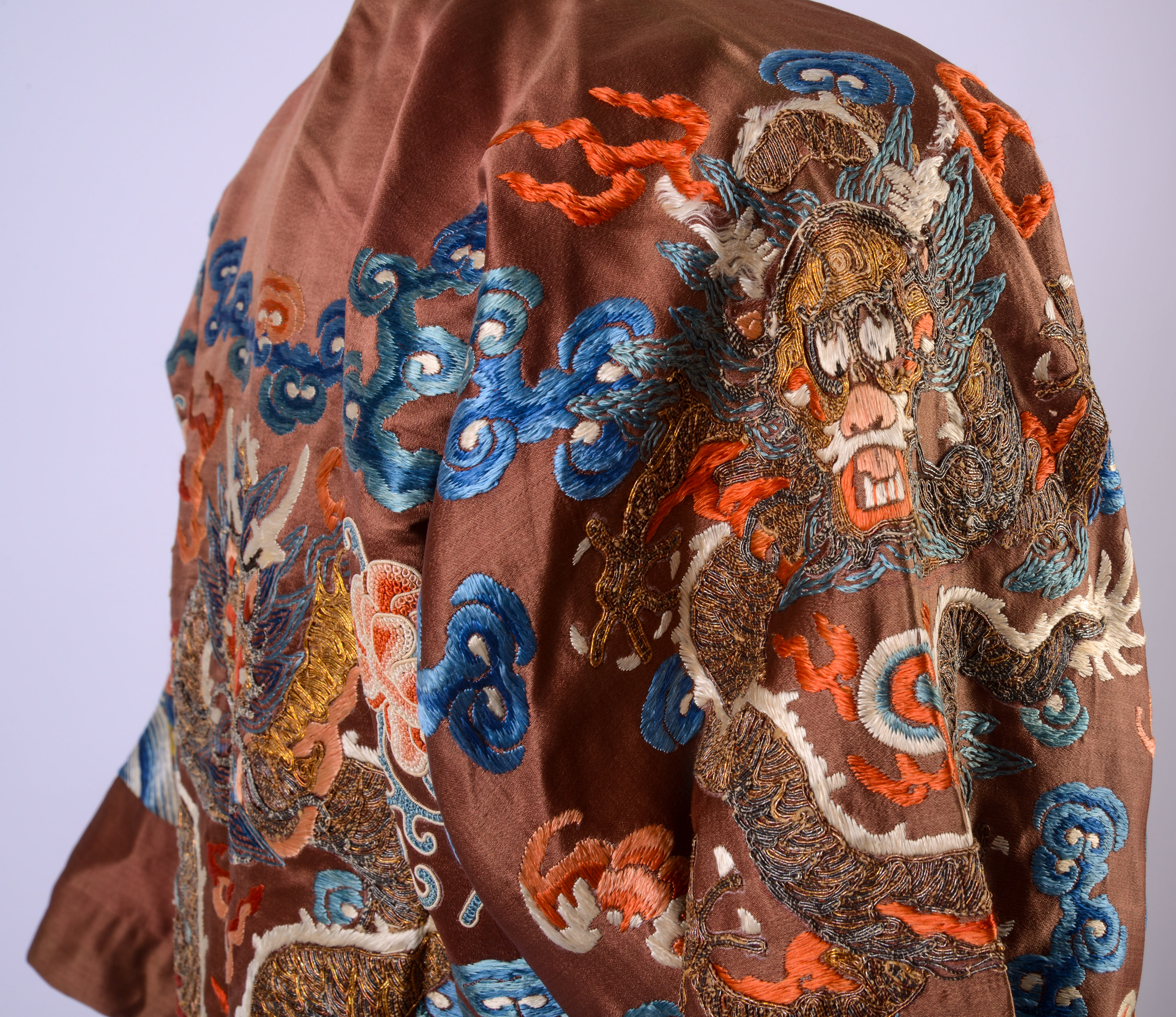 FINE 19TH C. CHINESE COURTESAN SIX DRAGON COURT ROBE.