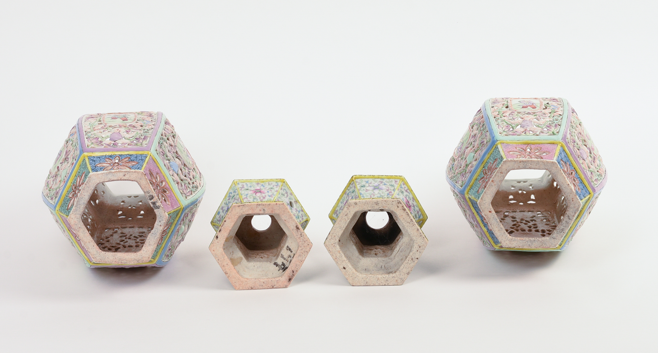 PAIR OF CHINESE RETICULATED FAMILLE ROSE "WEDDING LANTERNS."