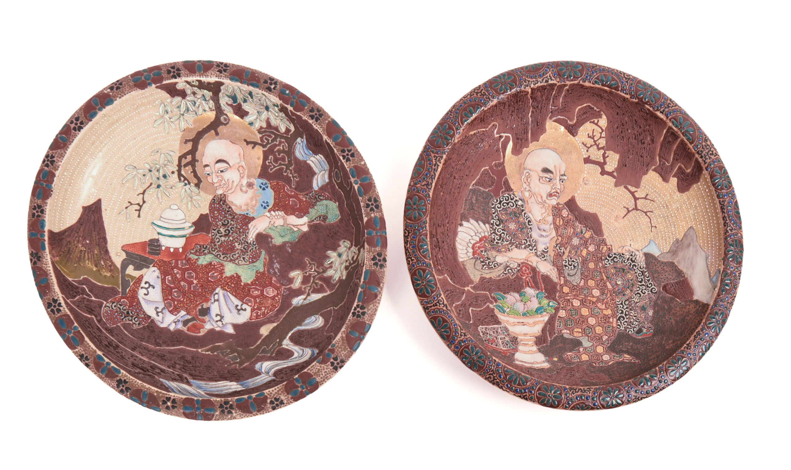 RARE 19TH C. PAIR JAPANESE SATSUMA CHARGERS.