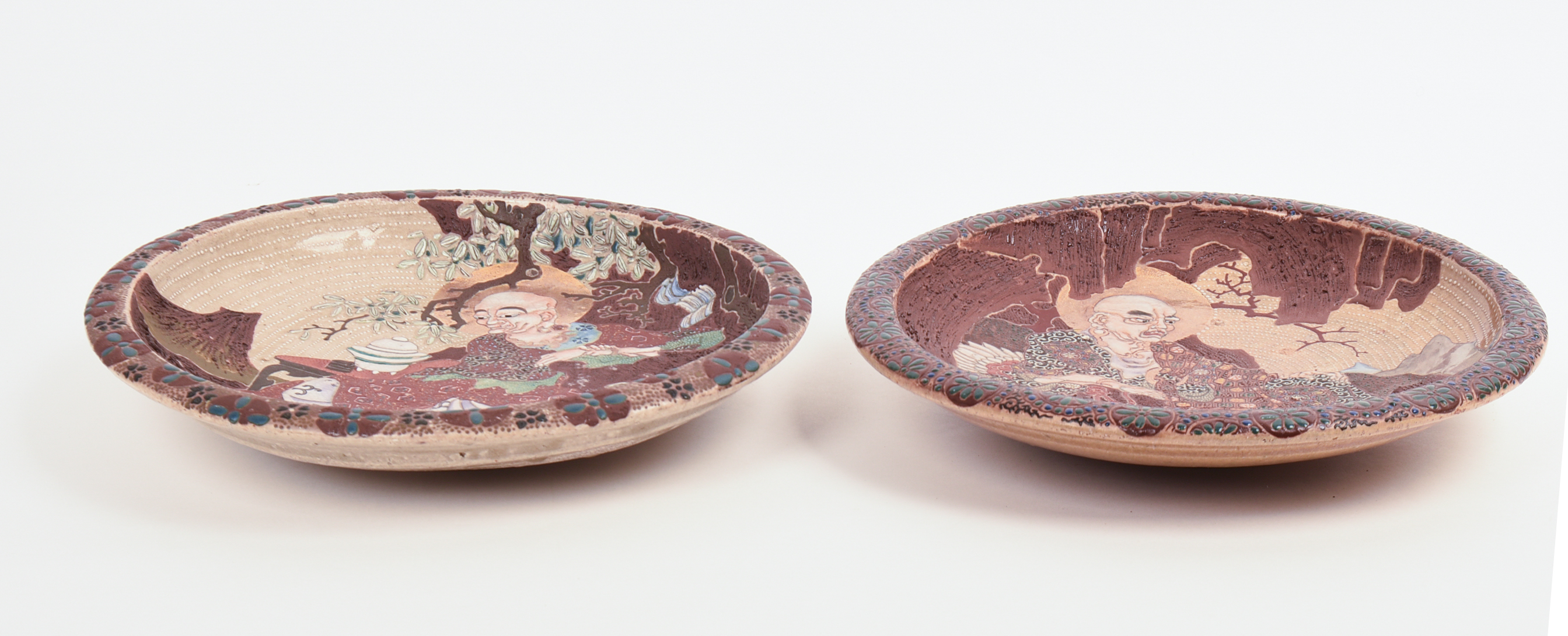 RARE 19TH C. PAIR JAPANESE SATSUMA CHARGERS.