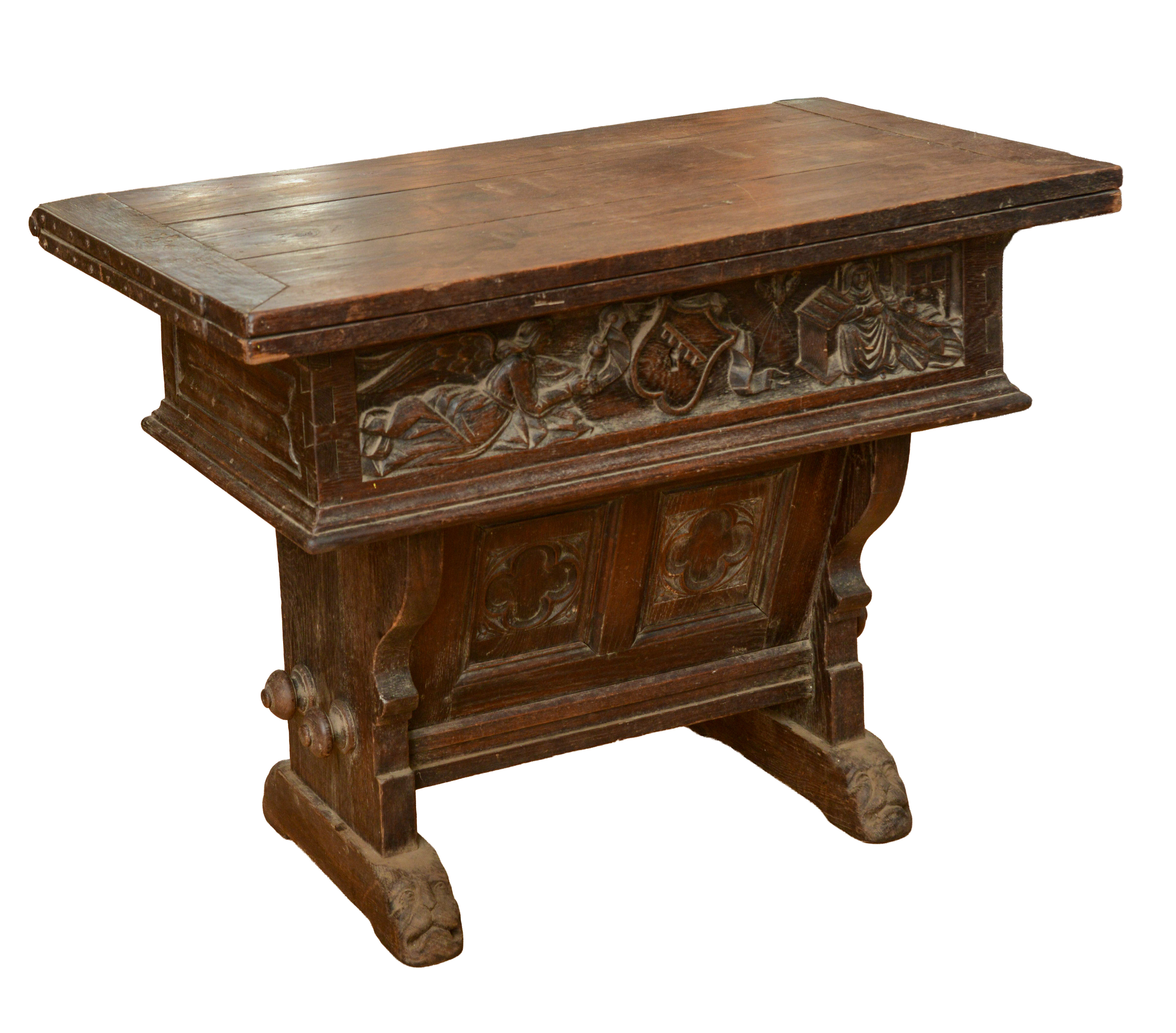 17TH CENTURY DUTCH OR FRENCH OAK “RENT” OR “MONEY CHANGING TABLE.”