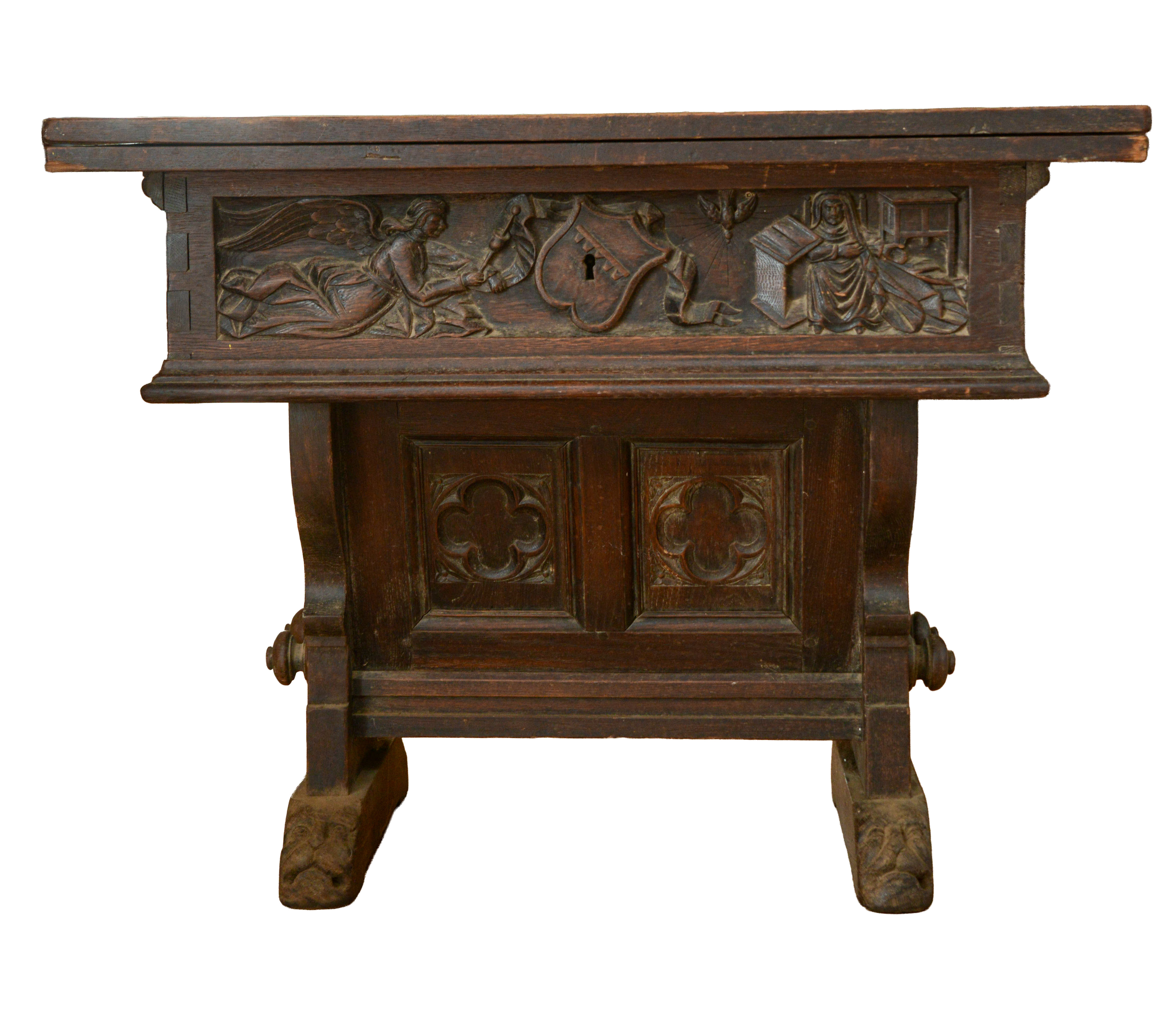 17TH CENTURY DUTCH OR FRENCH OAK “RENT” OR “MONEY CHANGING TABLE.”