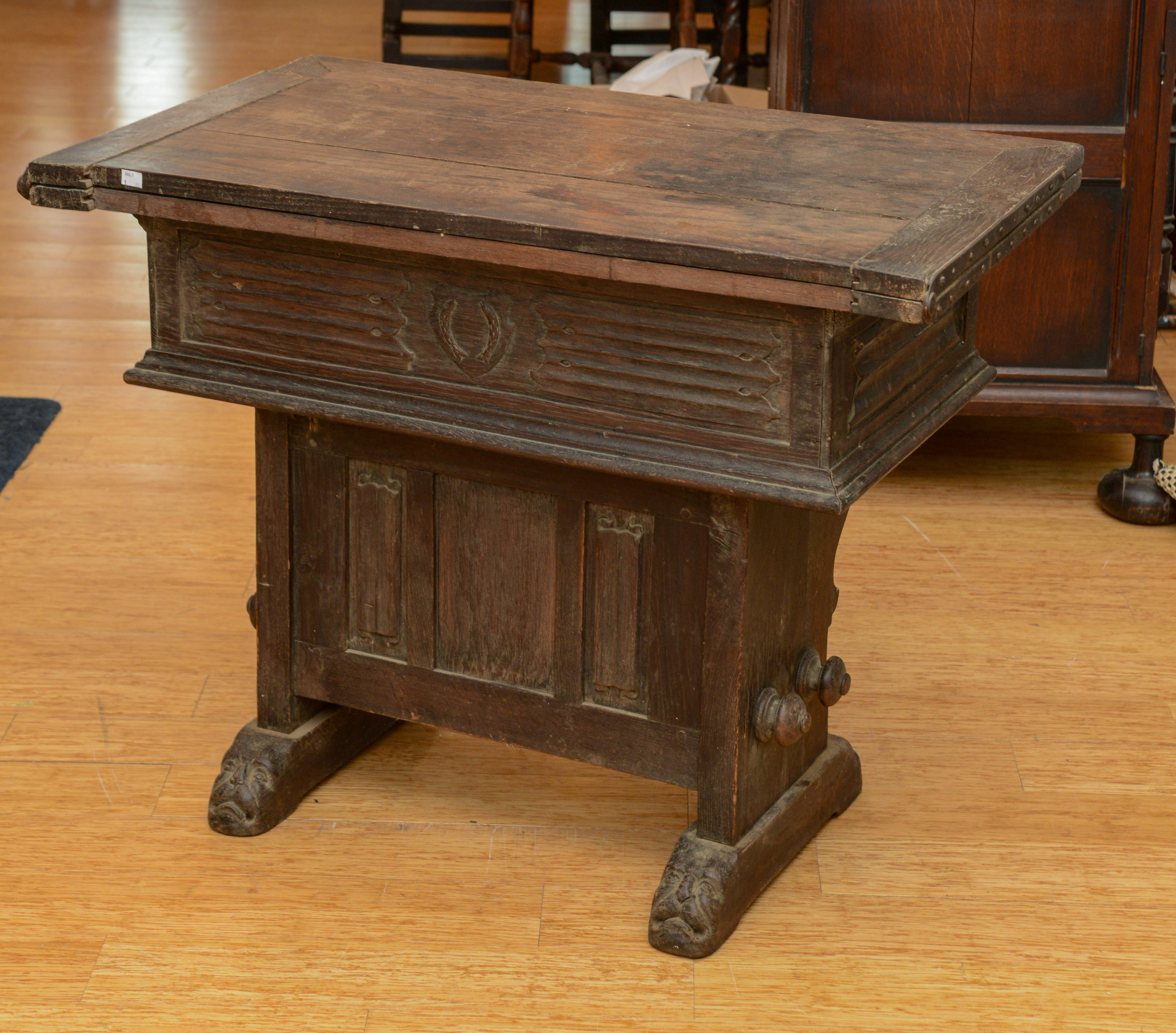 17TH CENTURY DUTCH OR FRENCH OAK “RENT” OR “MONEY CHANGING TABLE.”