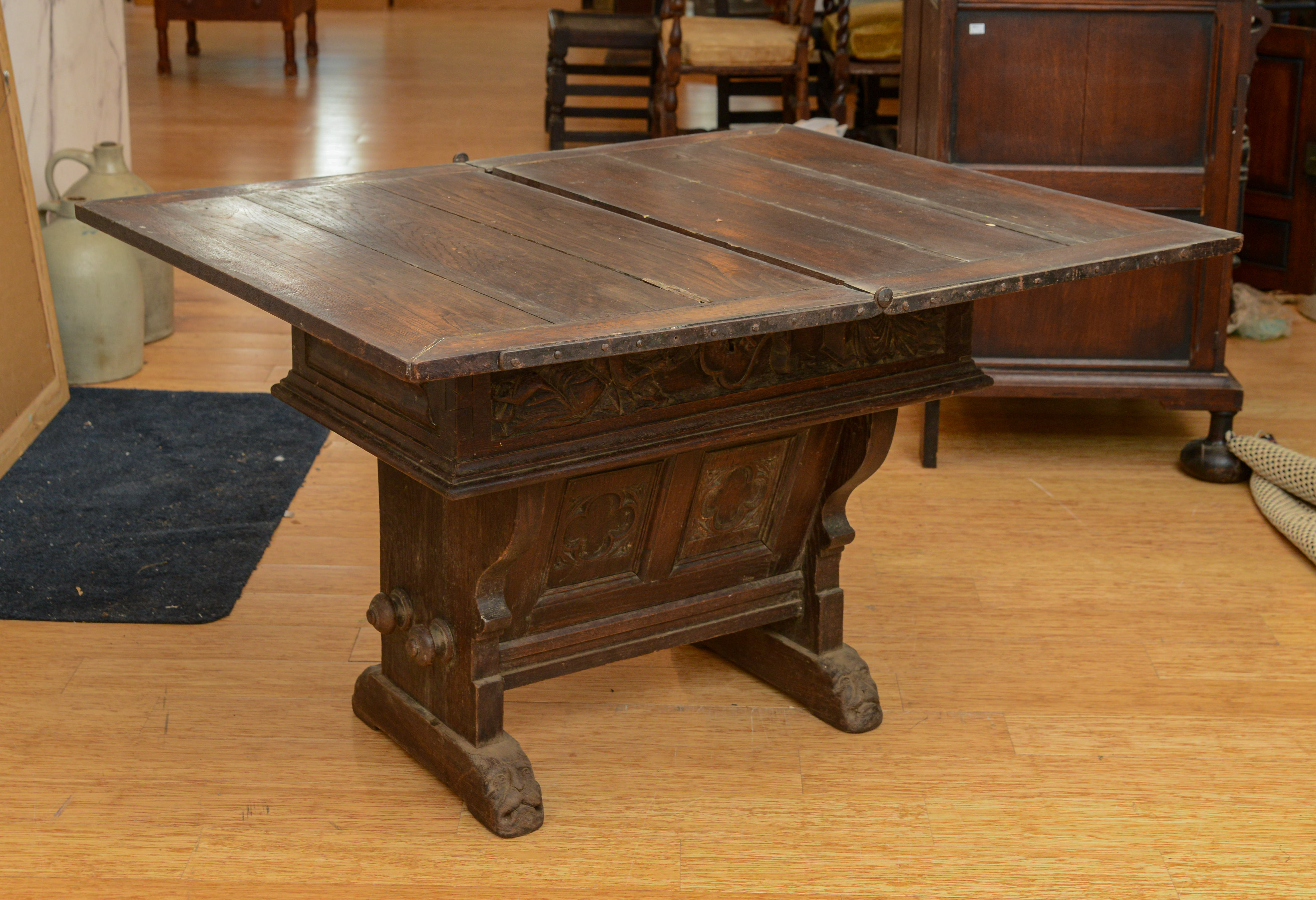 17TH CENTURY DUTCH OR FRENCH OAK “RENT” OR “MONEY CHANGING TABLE.”