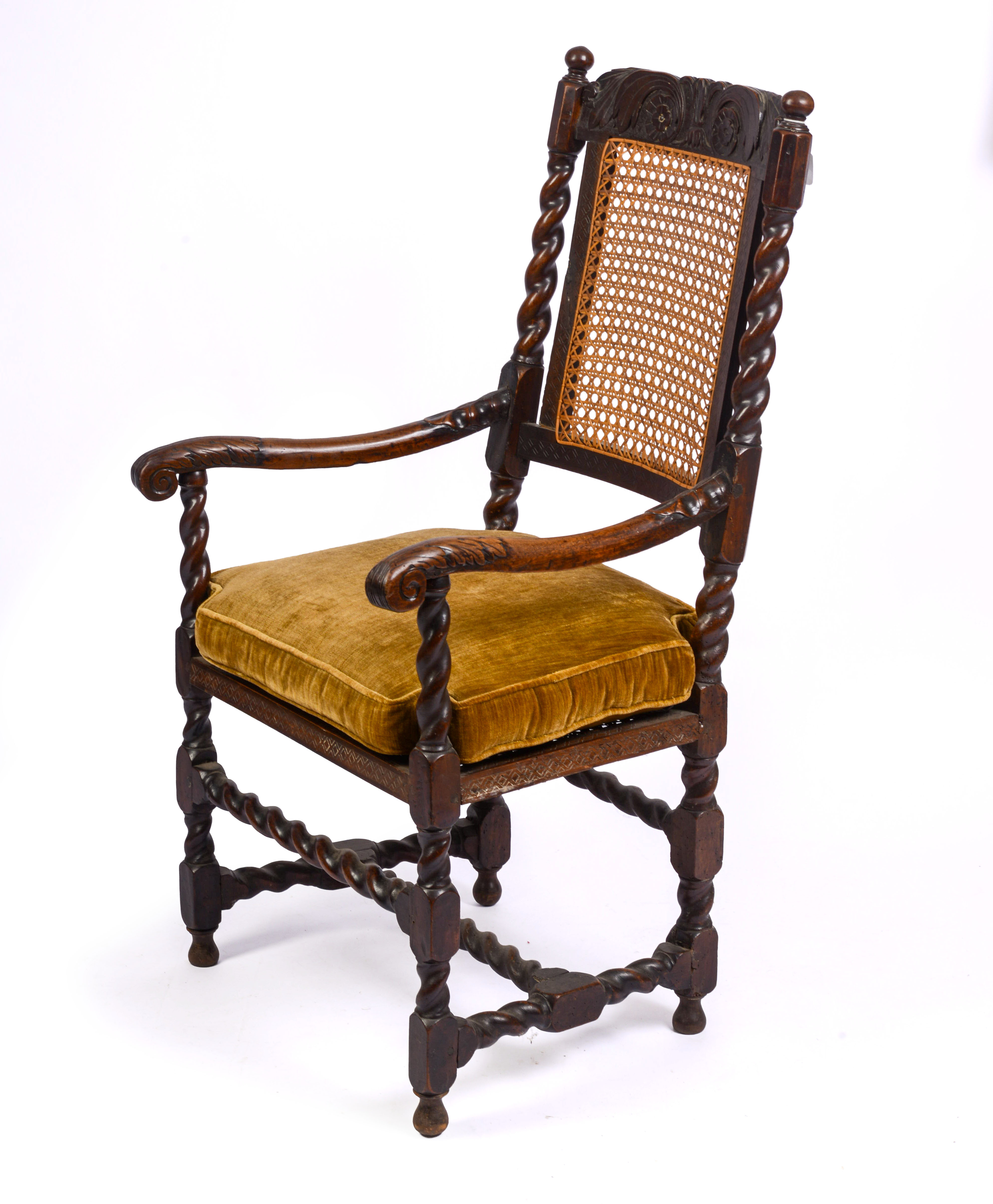 FINE 17TH-CENTURY ENGLISH CANED ARMCHAIR.