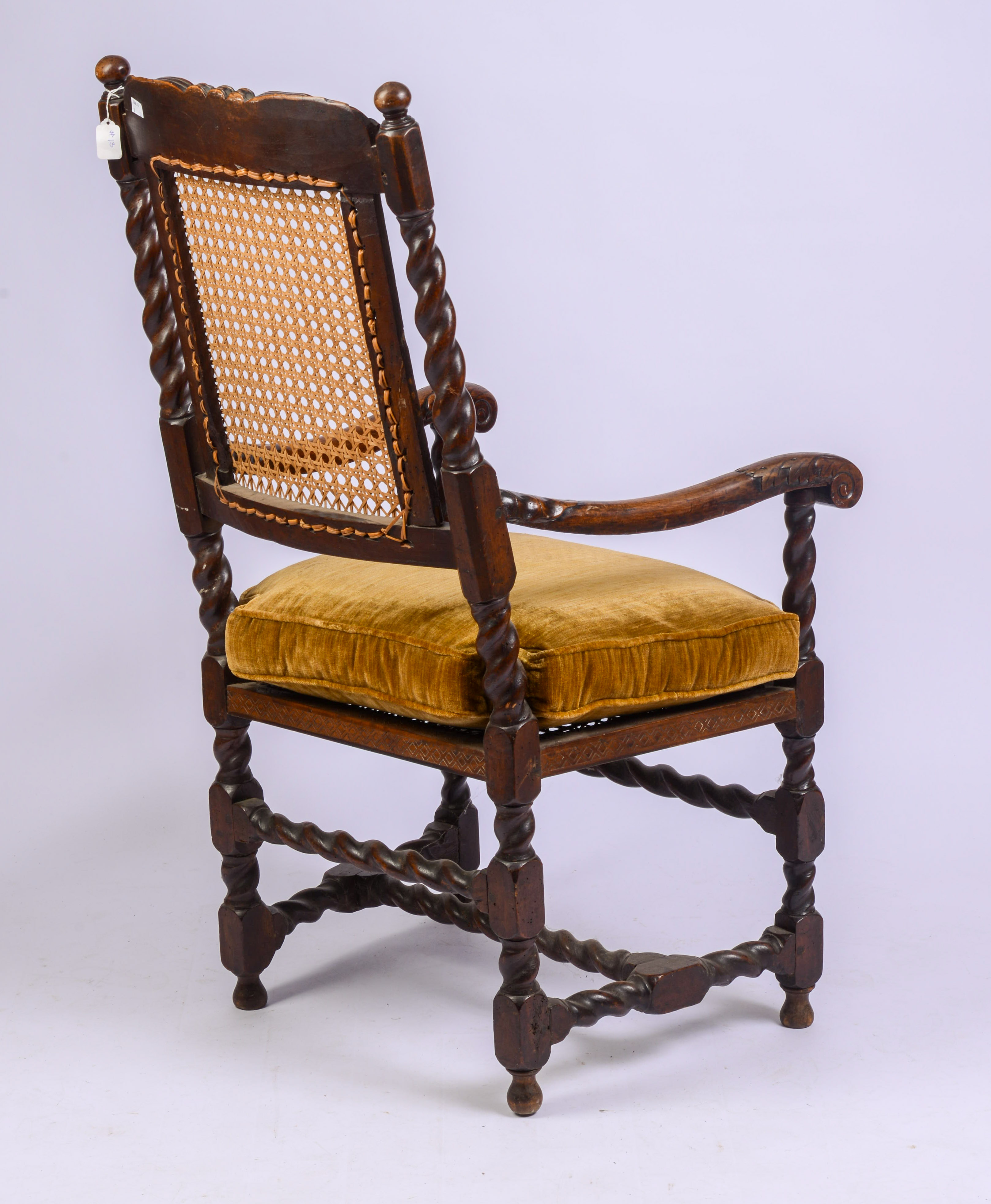 FINE 17TH-CENTURY ENGLISH CANED ARMCHAIR.