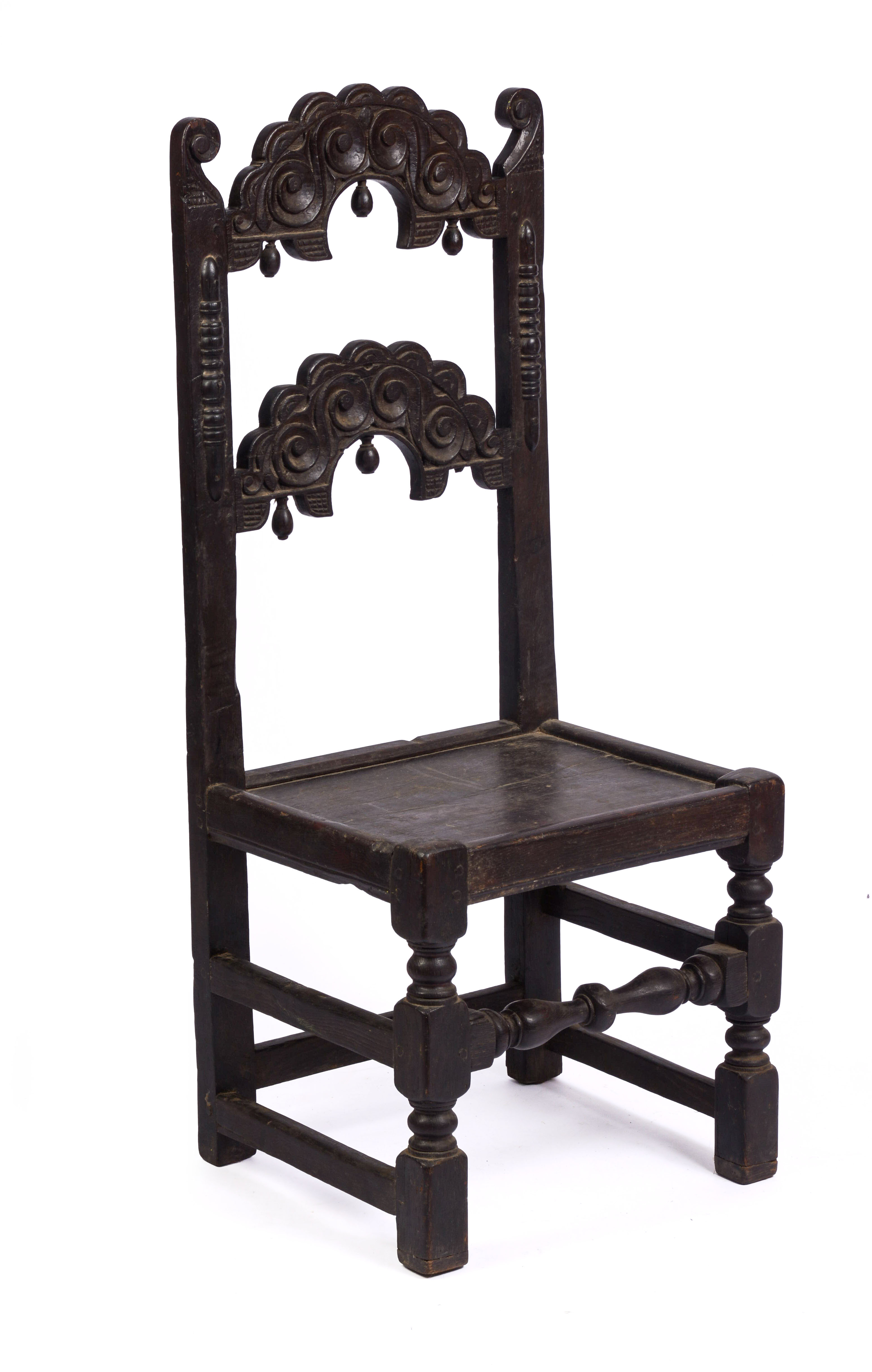 YORKSHIRE CARVED OAK BACK STOOL. CIRCA 1670 - 1690.