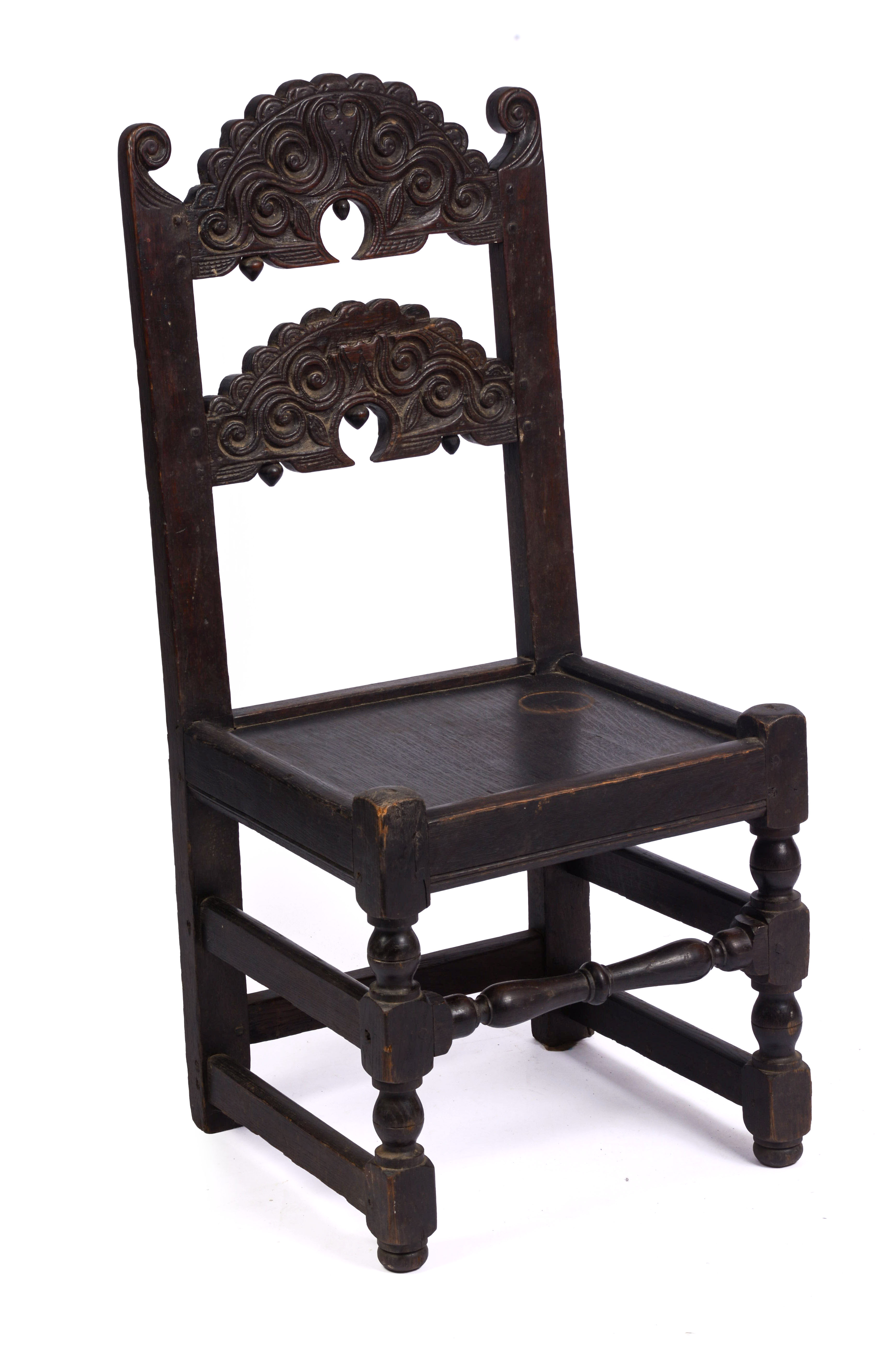 YORKSHIRE CARVED BACK STOOL. CIRCA 1670 - 1690.