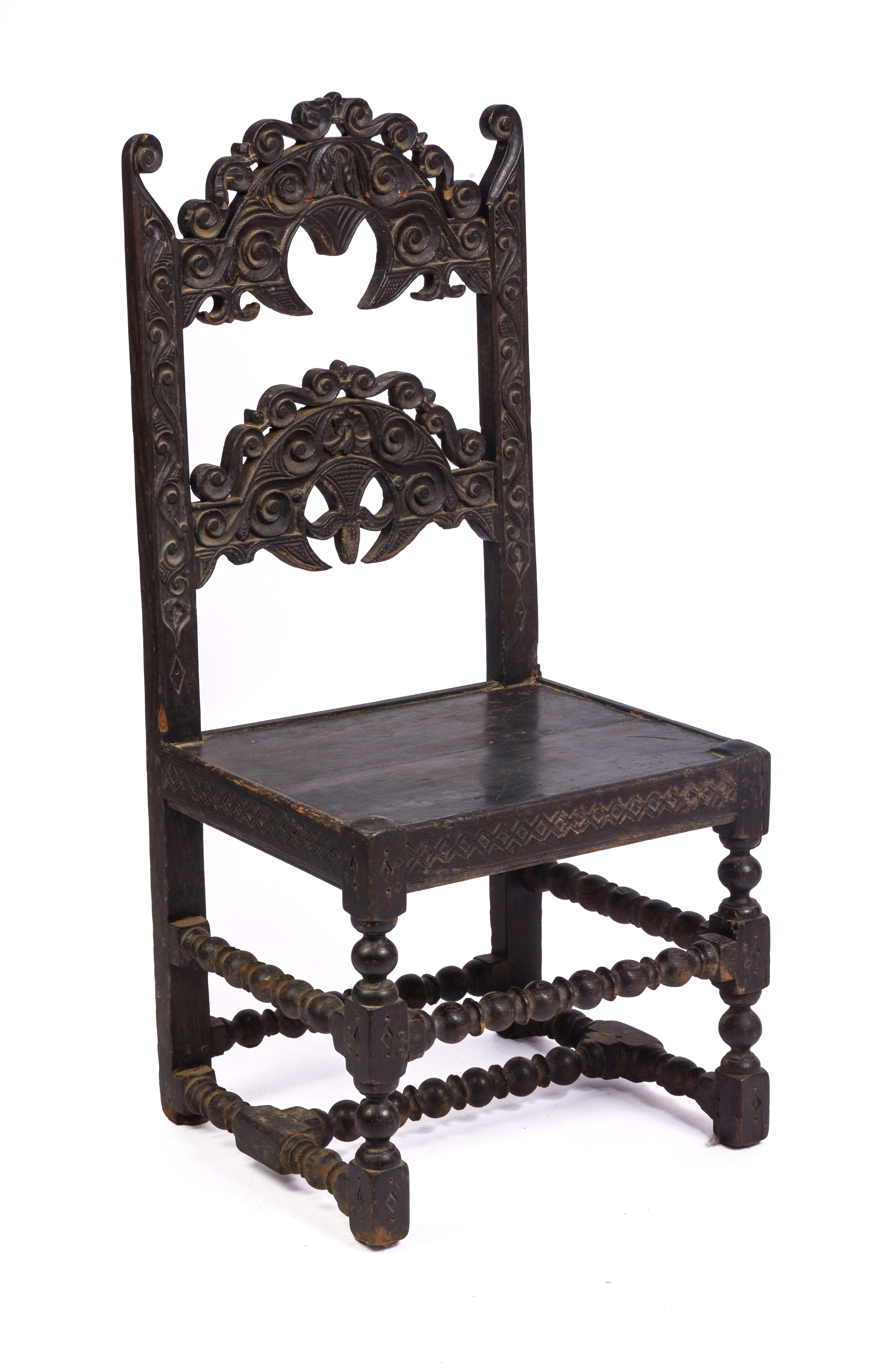 YORKSHIRE CARVED BACK STOOL, CIRCA 1670 - 1690.