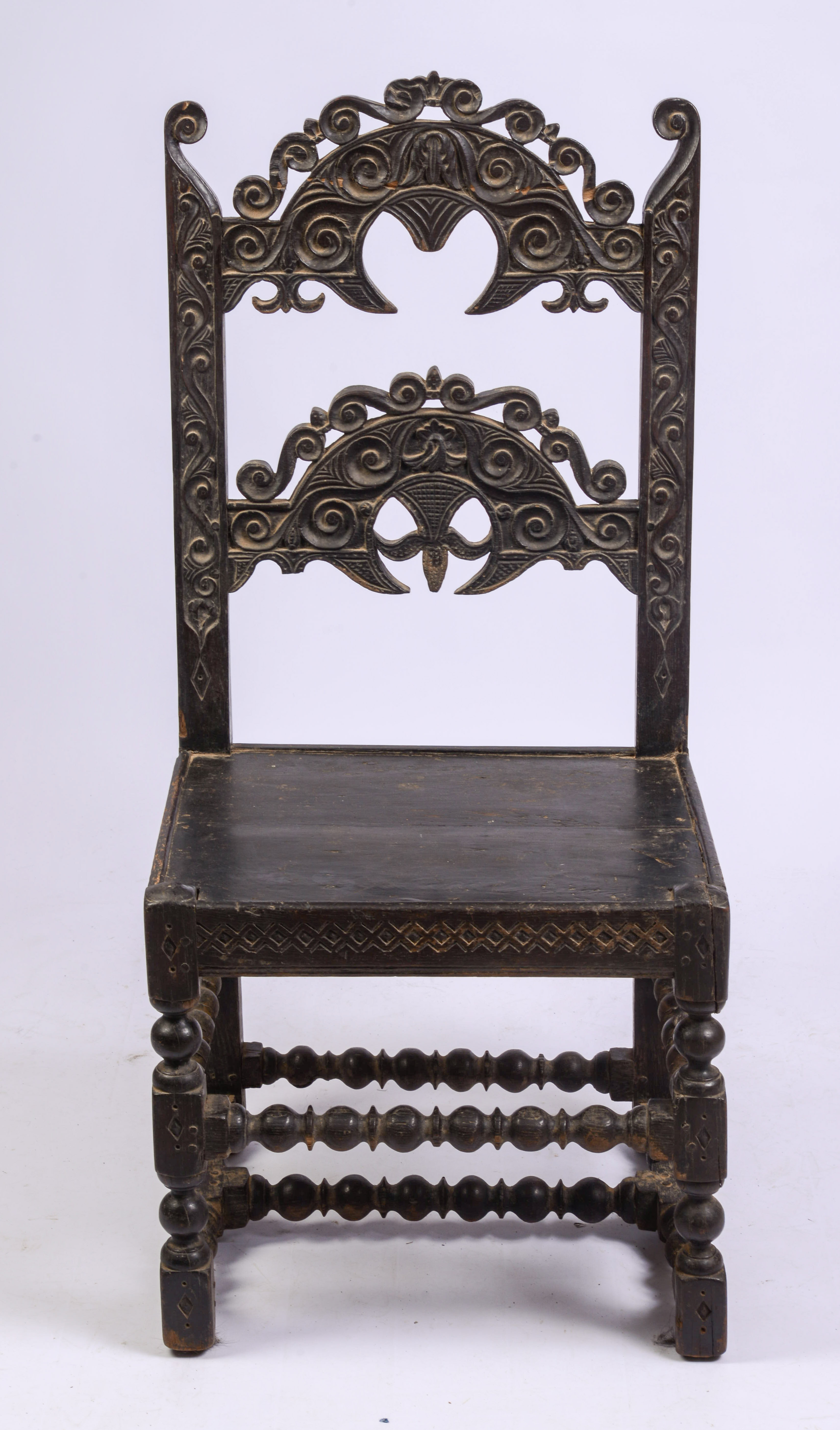 YORKSHIRE CARVED BACK STOOL, CIRCA 1670 - 1690.