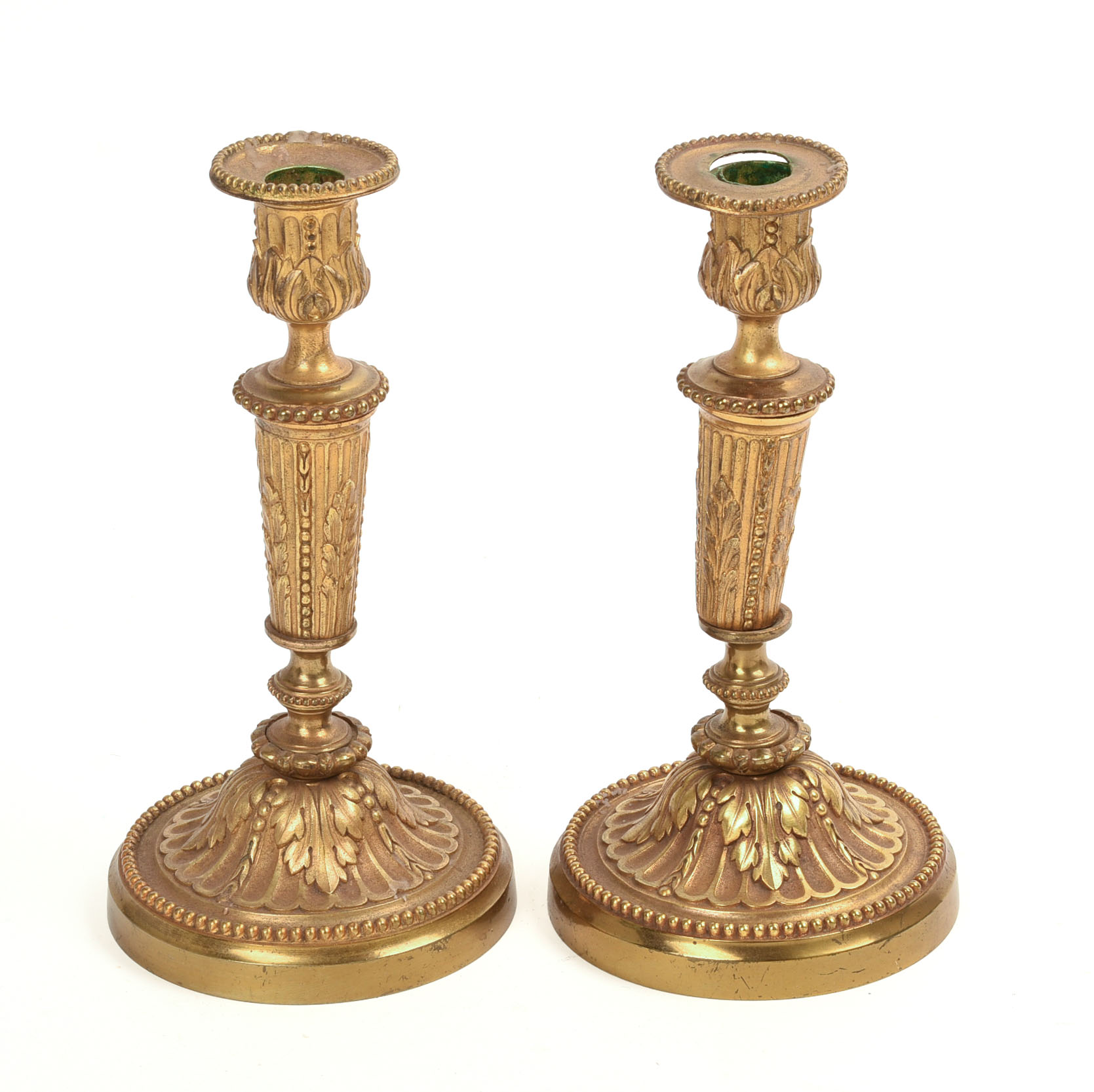 A PAIR OF FRENCH EMPIRE-STYLE GILT BRASS CANDLESTICKS