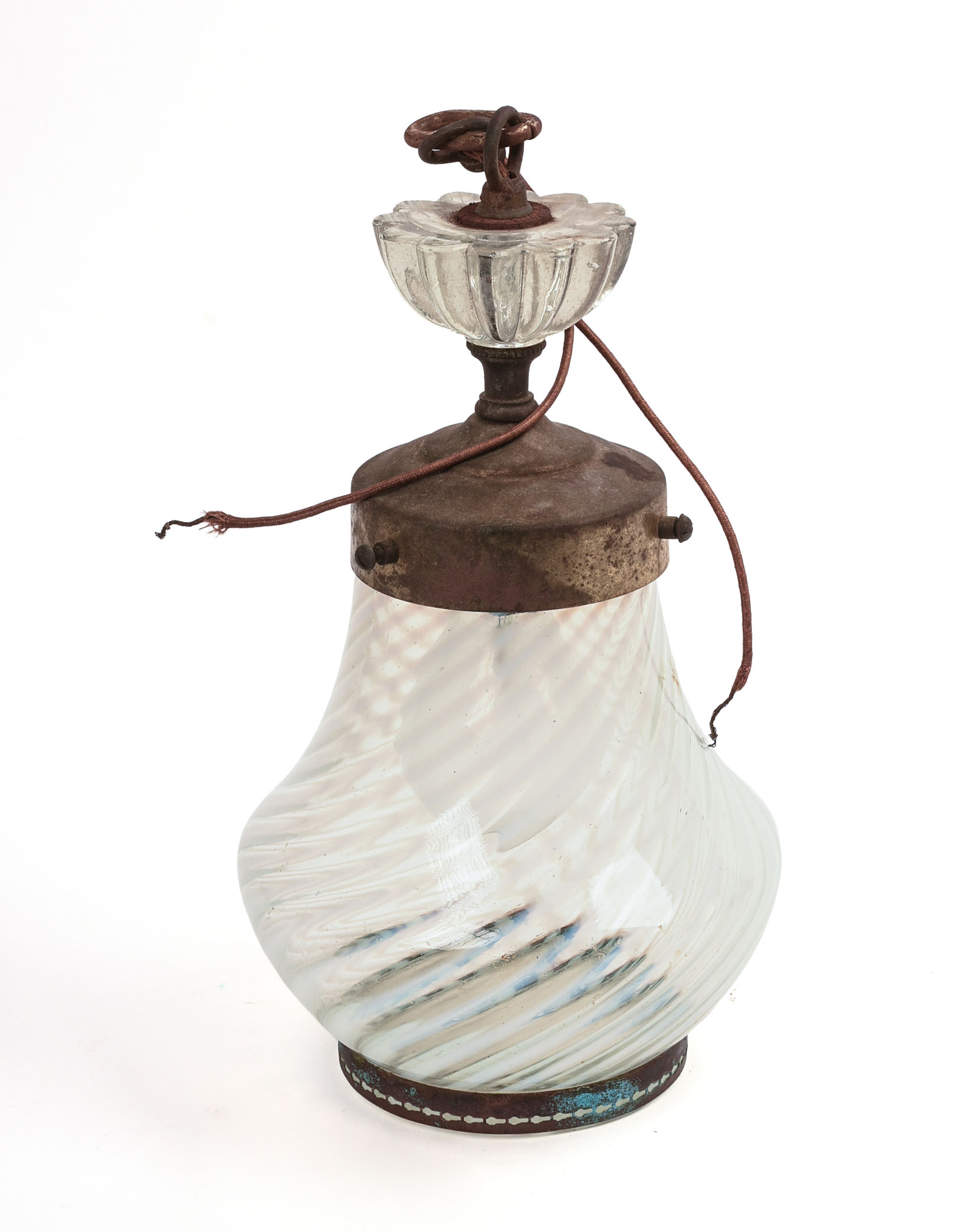 WHITE SWIRL HANGING LAMP, POSSIBLY FENTON.