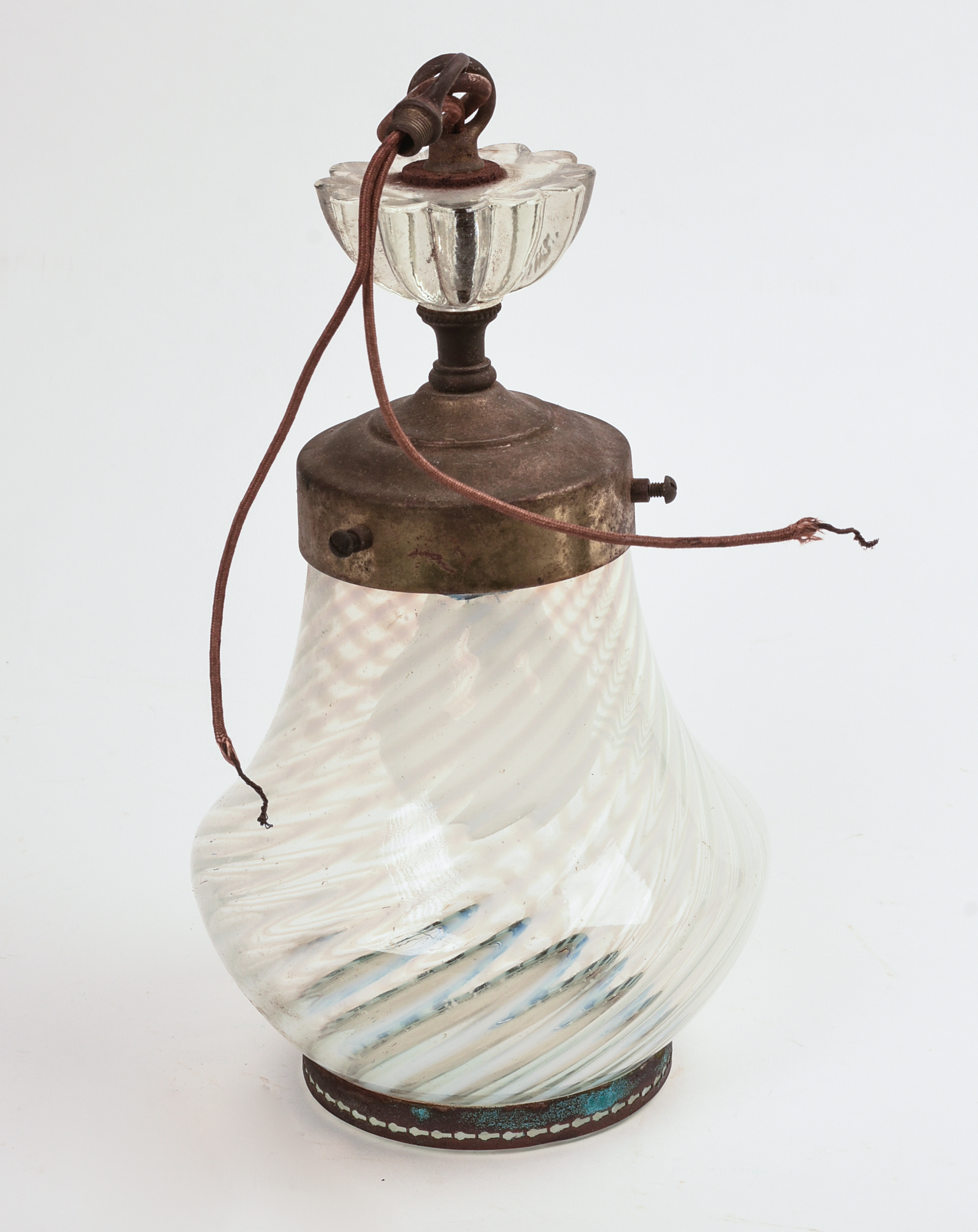 WHITE SWIRL HANGING LAMP, POSSIBLY FENTON.