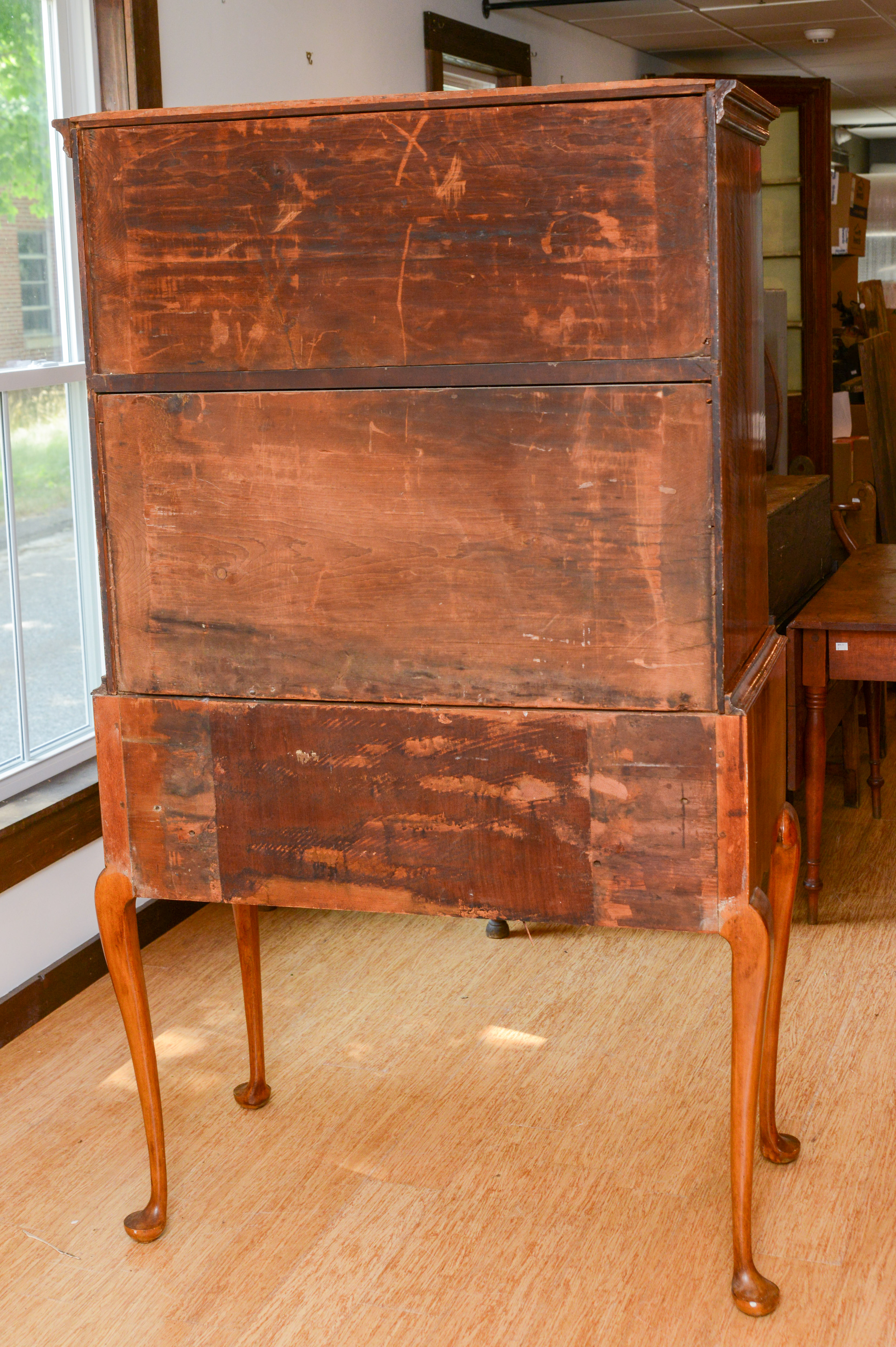 ELDRED WHEELER QUEEN ANNE STYLE TIGER MAPLE HIGHBOY.