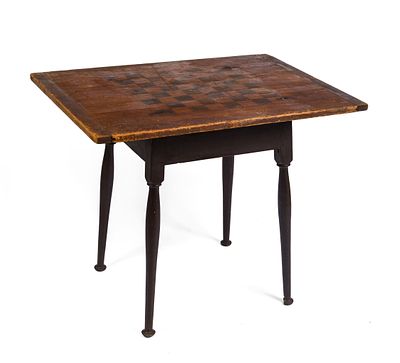 COUNTRY QUEEN ANNE TAP TABLE WITH CHECKERBOARD TOP. Height 26.5 inches, length 33 inches, depth 