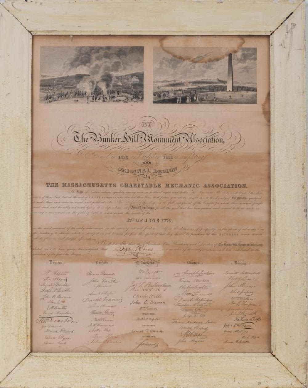 BUNKER HILL MONUMENT ASSOCIATION CERTIFICATE.
