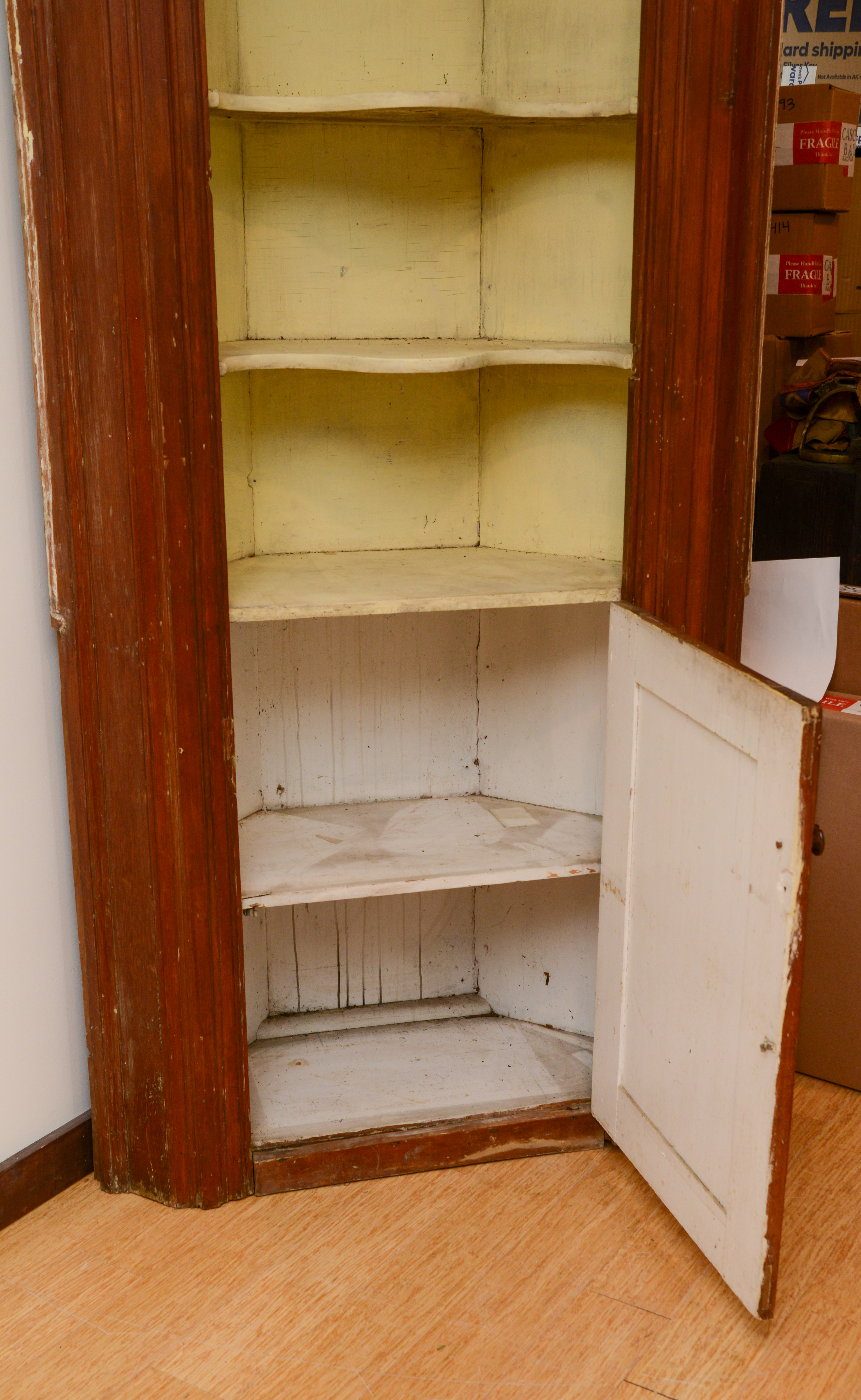 NEW ENGLAND CORNER CUPBOARD.