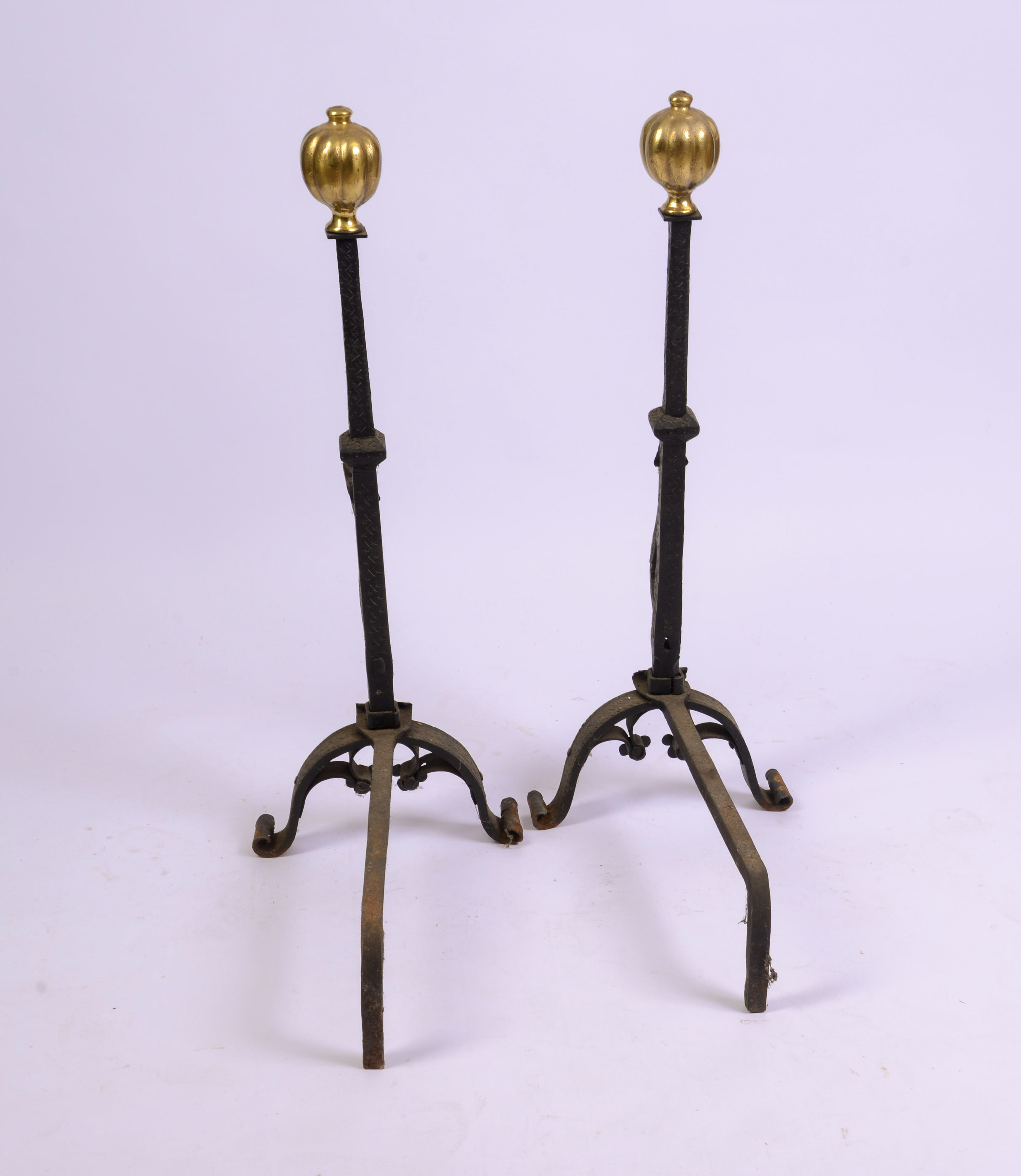 PAIR OF TALL WROUGHT IRON ANDIRONS WITH DRAGONS.