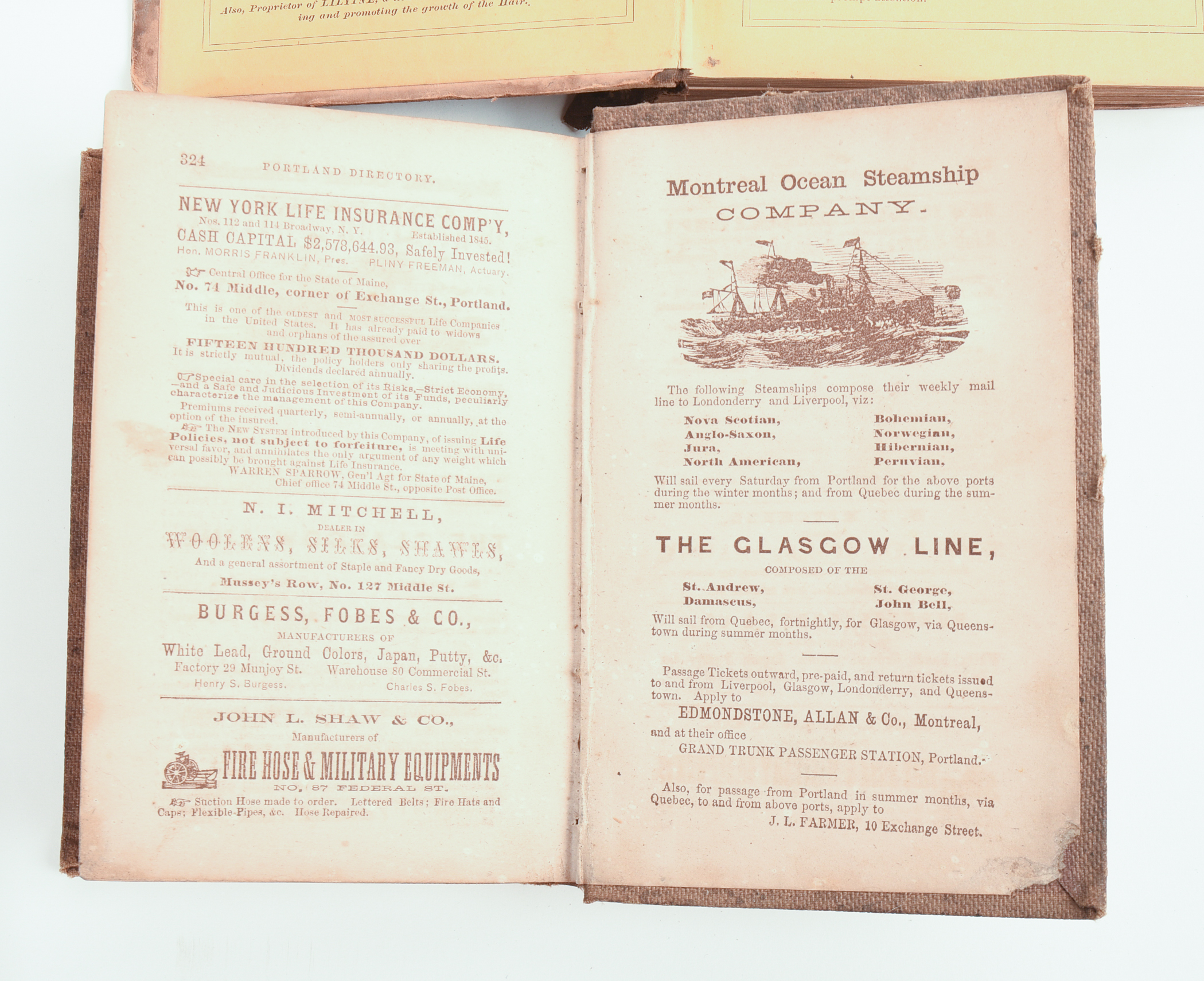 TWO PORTLAND, MAINE CITY DIRECTORIES, 1860’S