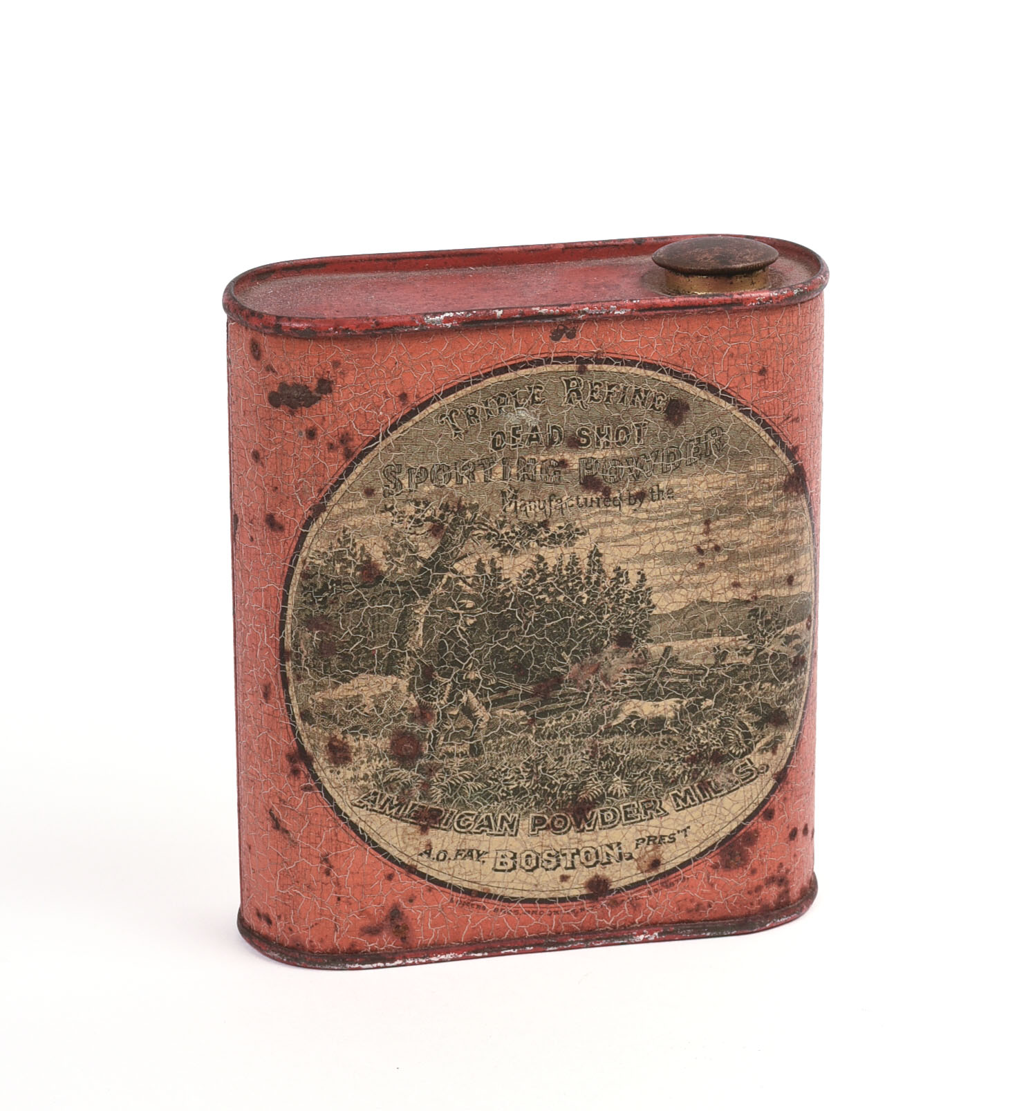 AMERICAN POWDER MILLS GUNPOWDER TIN, BOSTON, 19TH C.