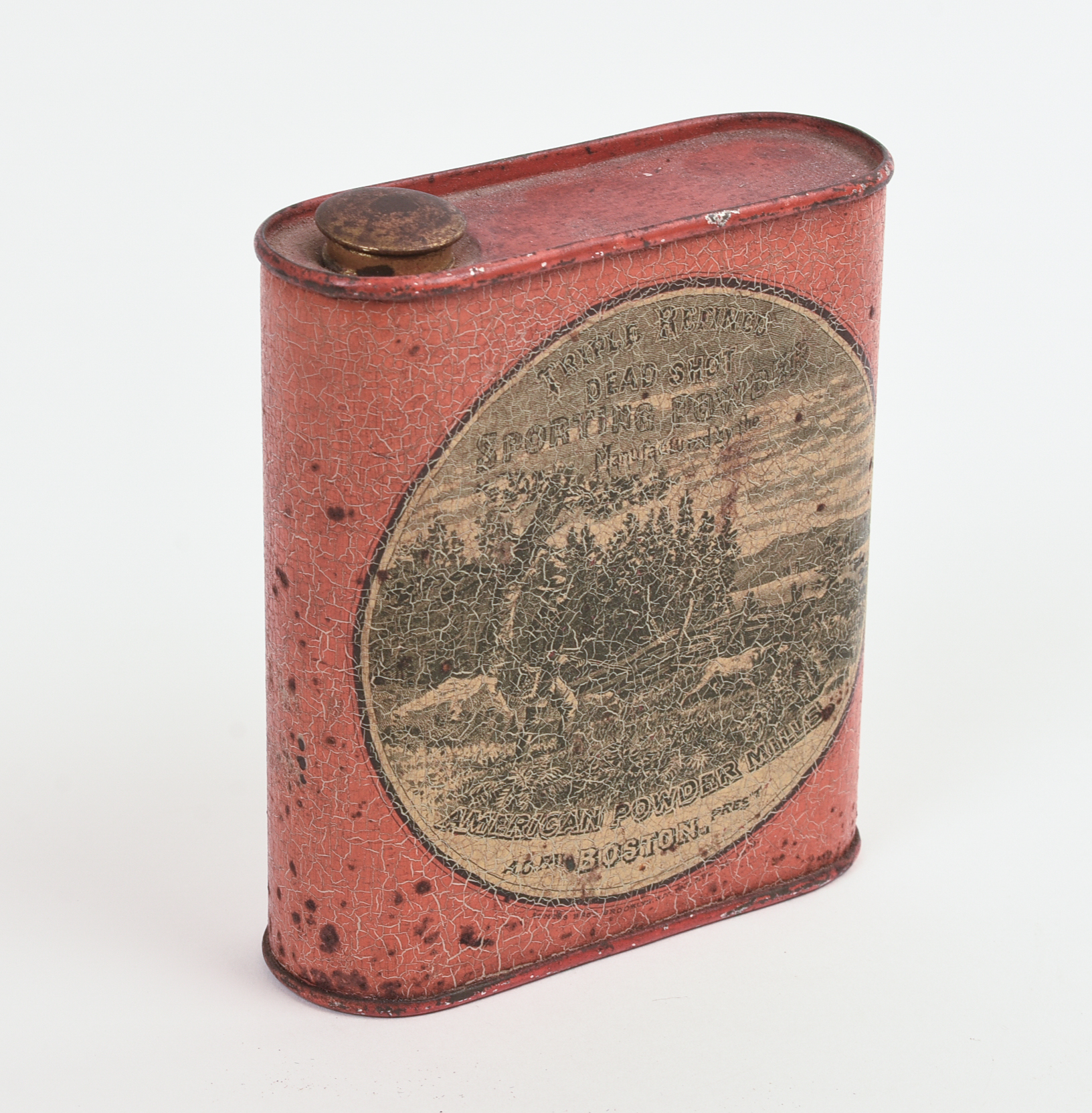 AMERICAN POWDER MILLS GUNPOWDER TIN, BOSTON, 19TH C.