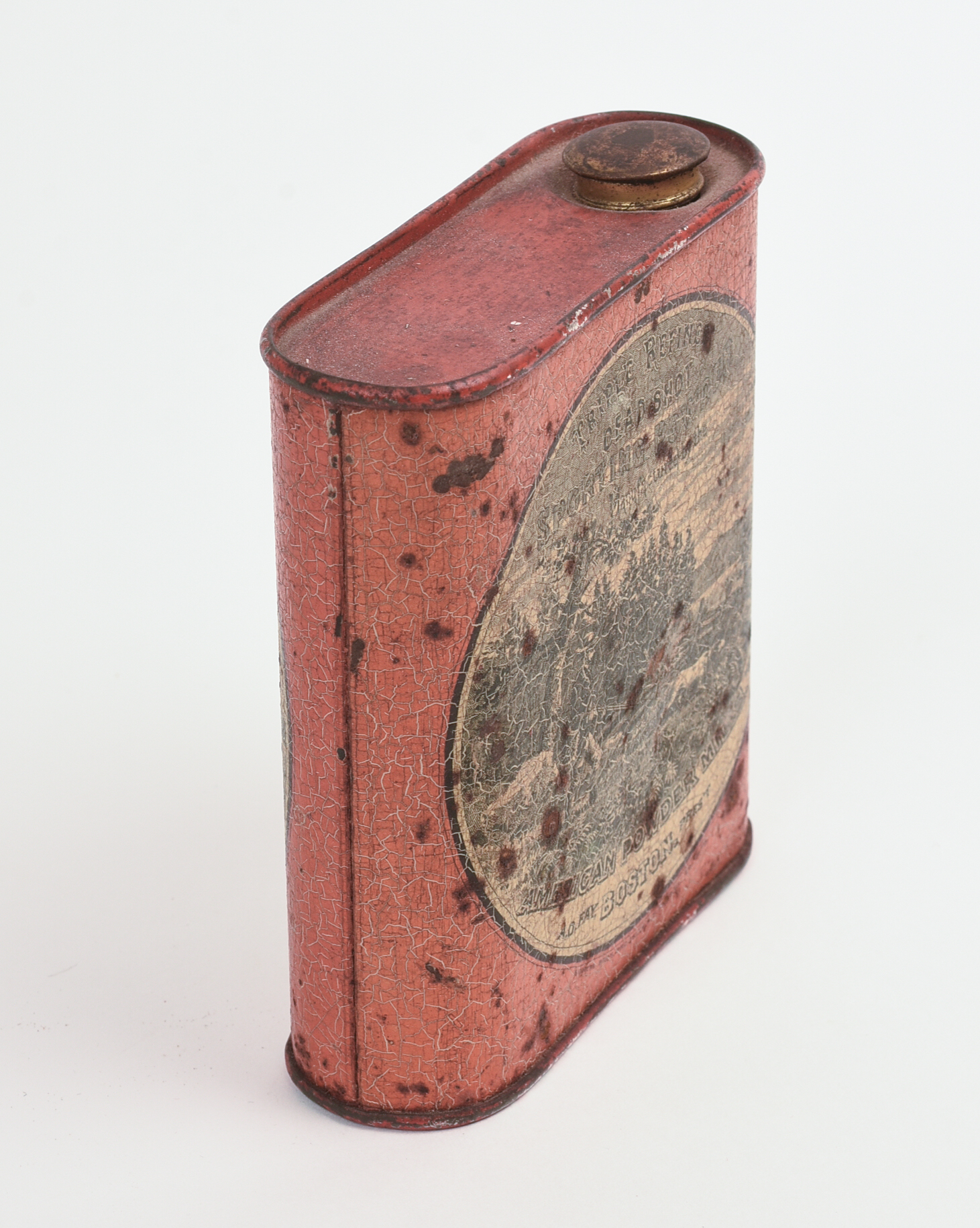 AMERICAN POWDER MILLS GUNPOWDER TIN, BOSTON, 19TH C.