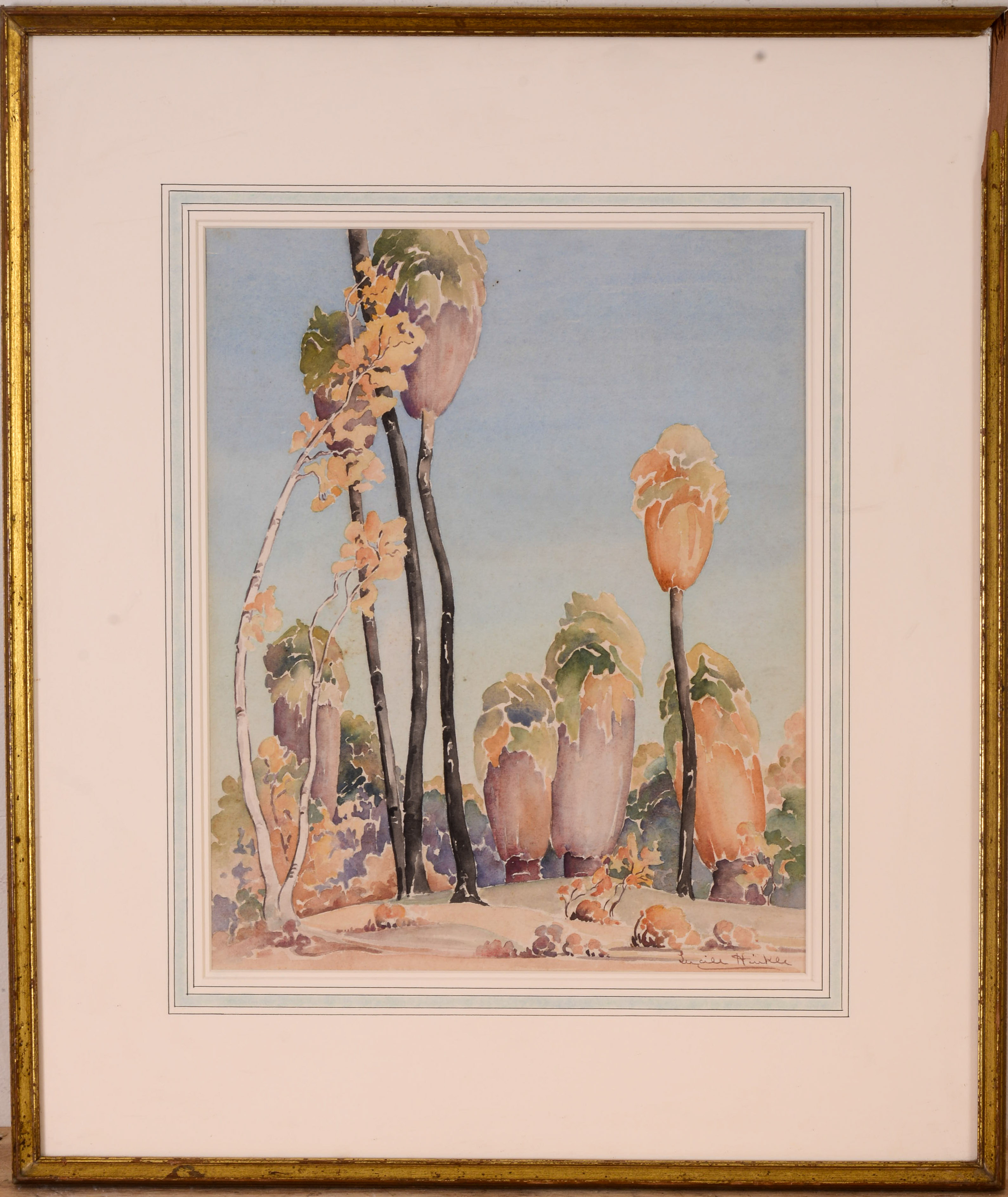 LUCILE HINKLE (MISSOURI,/CALIFORNIA, 1895-1985). WATERCOLOR OF TREES