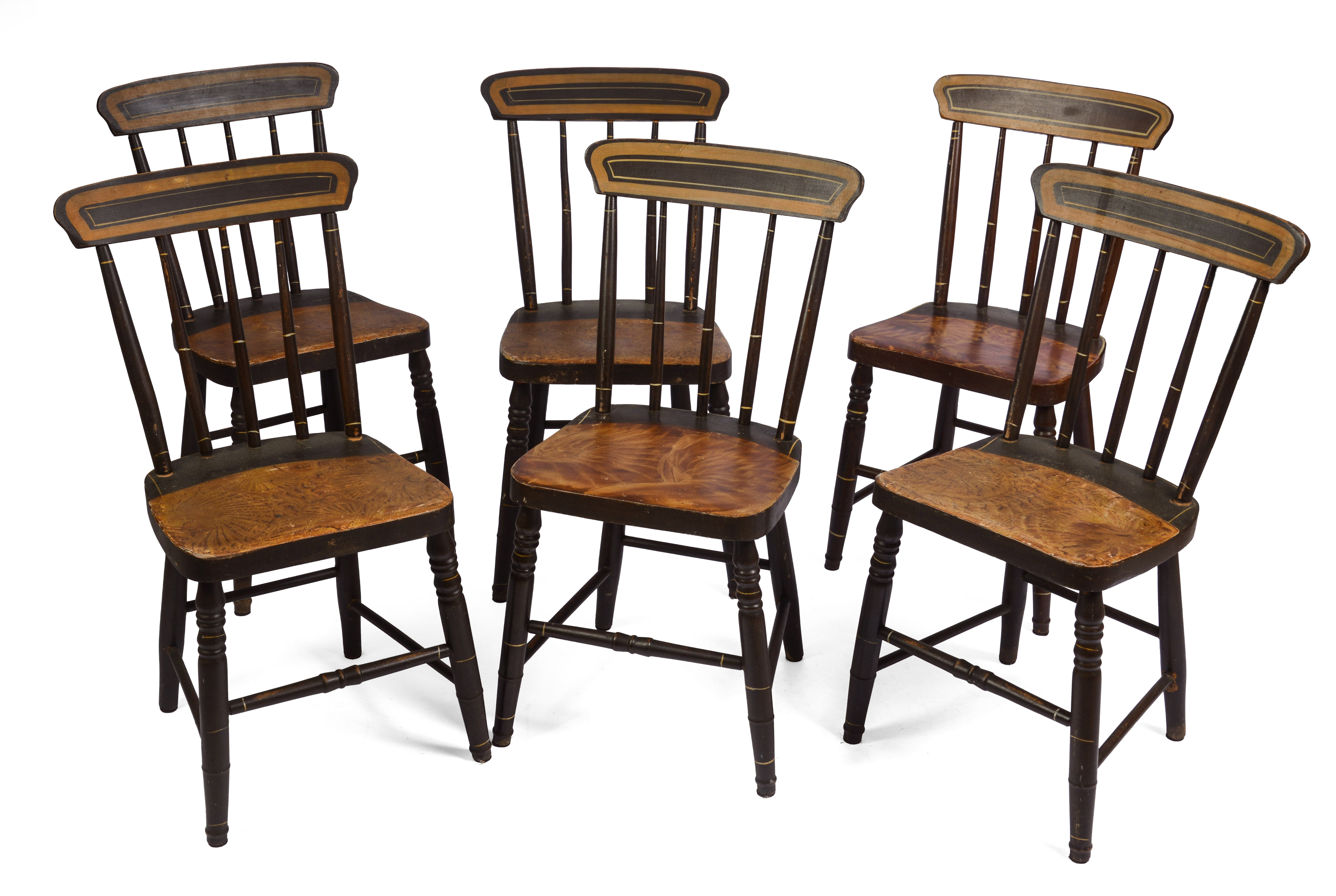 SIX MAINE GRAIN-PAINTED CHAIRS.