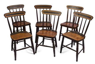 SIX MAINE GRAIN-PAINTED CHAIRS. 19th century. Height 31 inches, width 14 inches, depth 14 inches.