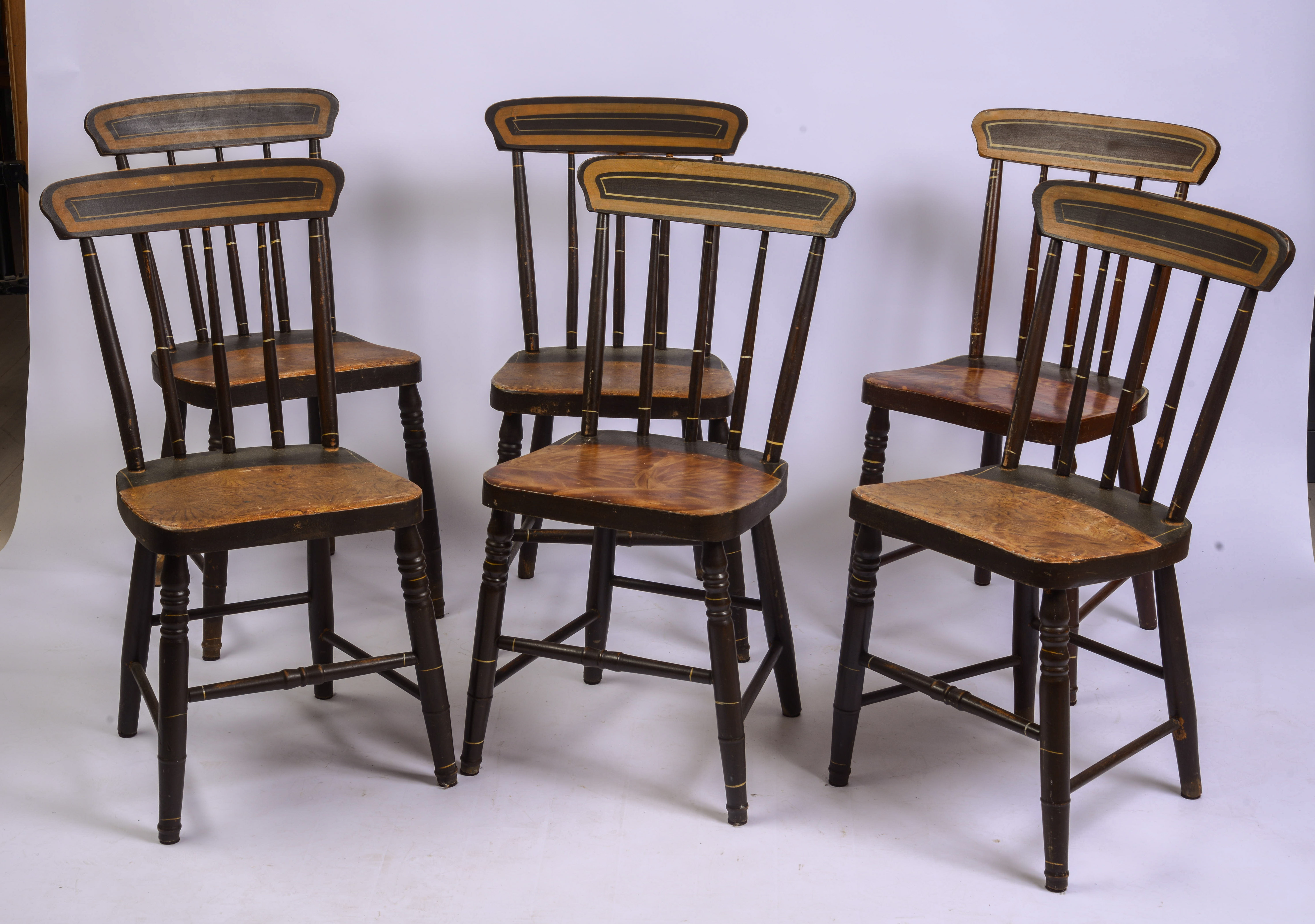 SIX MAINE GRAIN-PAINTED CHAIRS.