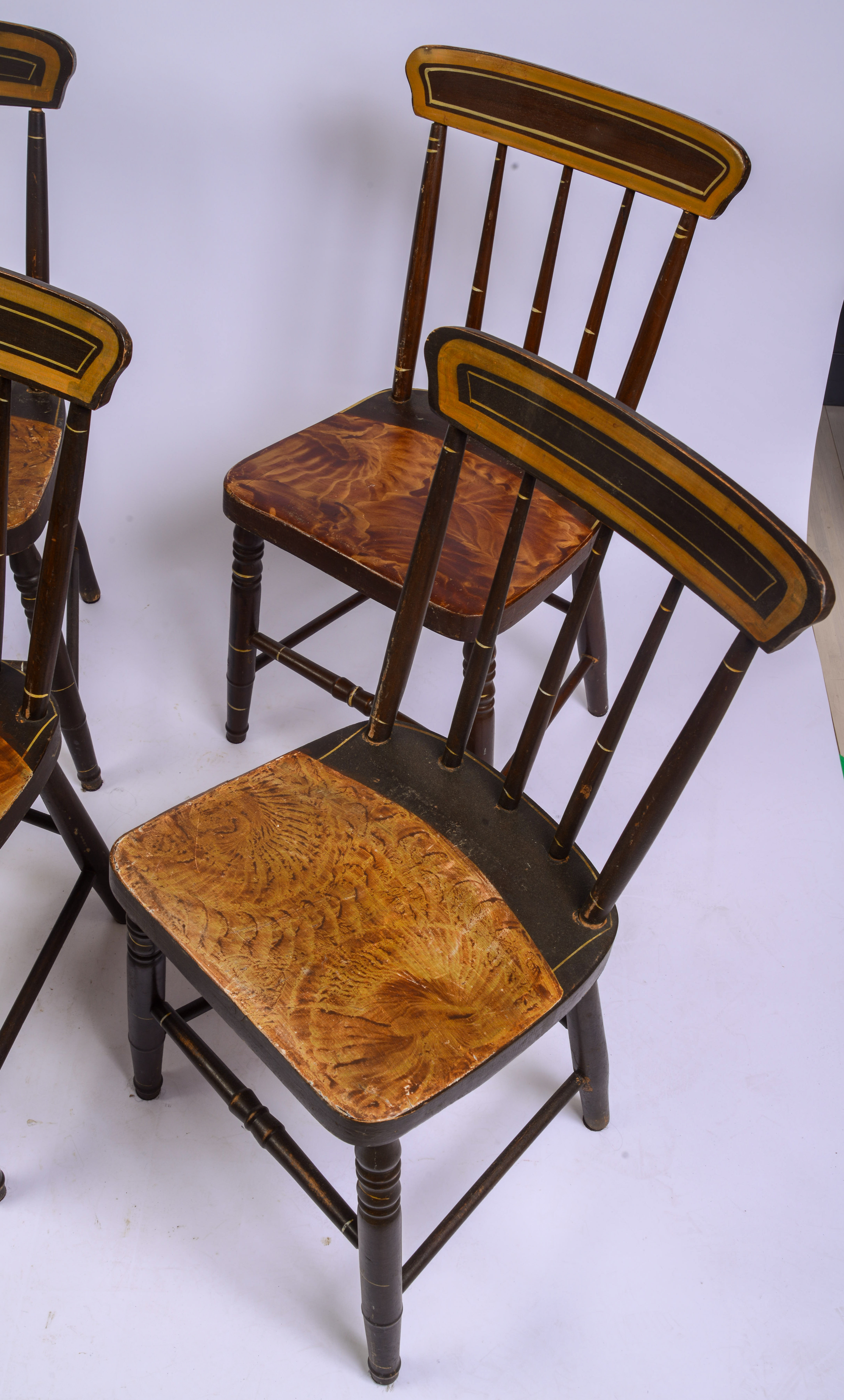 SIX MAINE GRAIN-PAINTED CHAIRS.