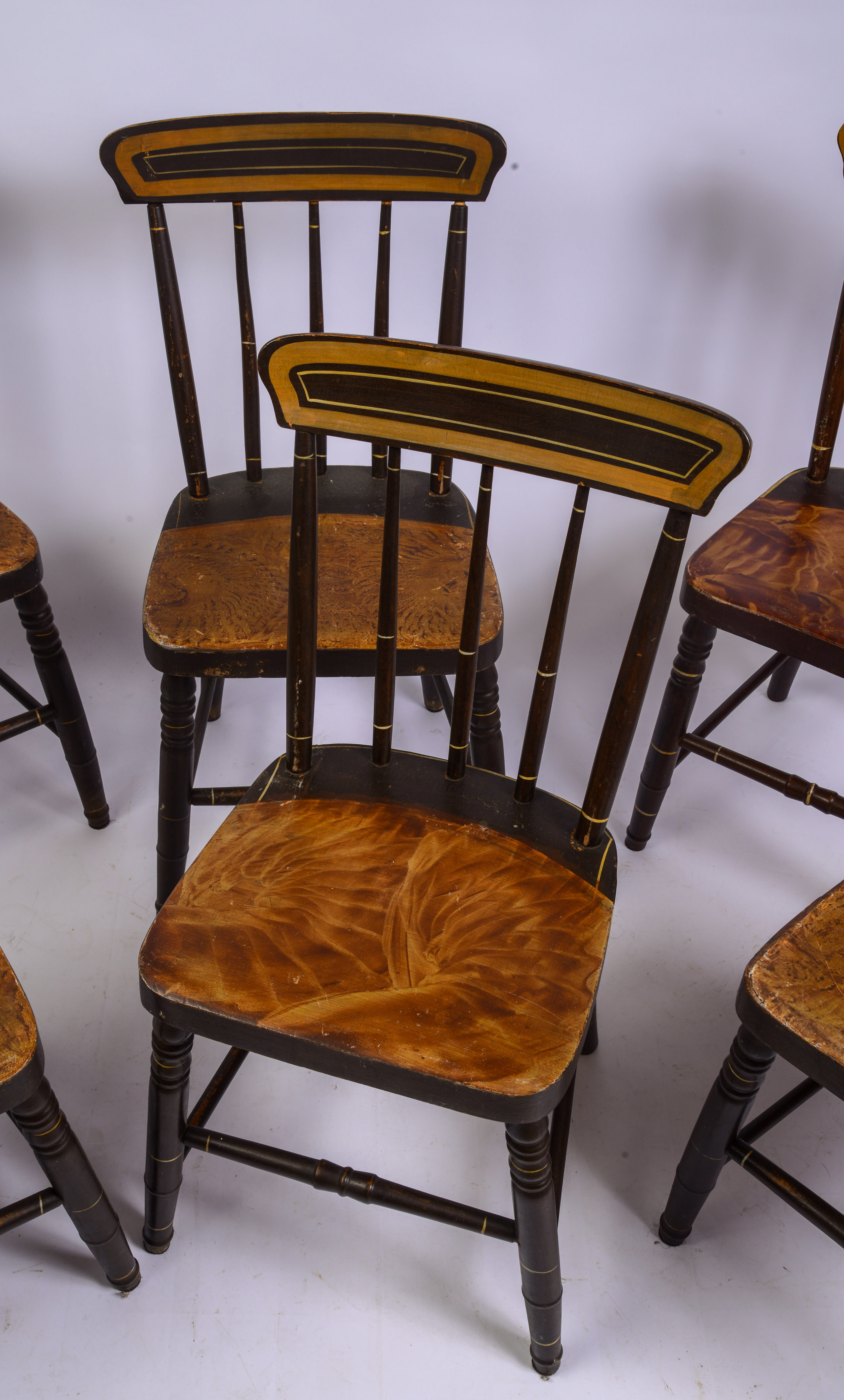 SIX MAINE GRAIN-PAINTED CHAIRS.