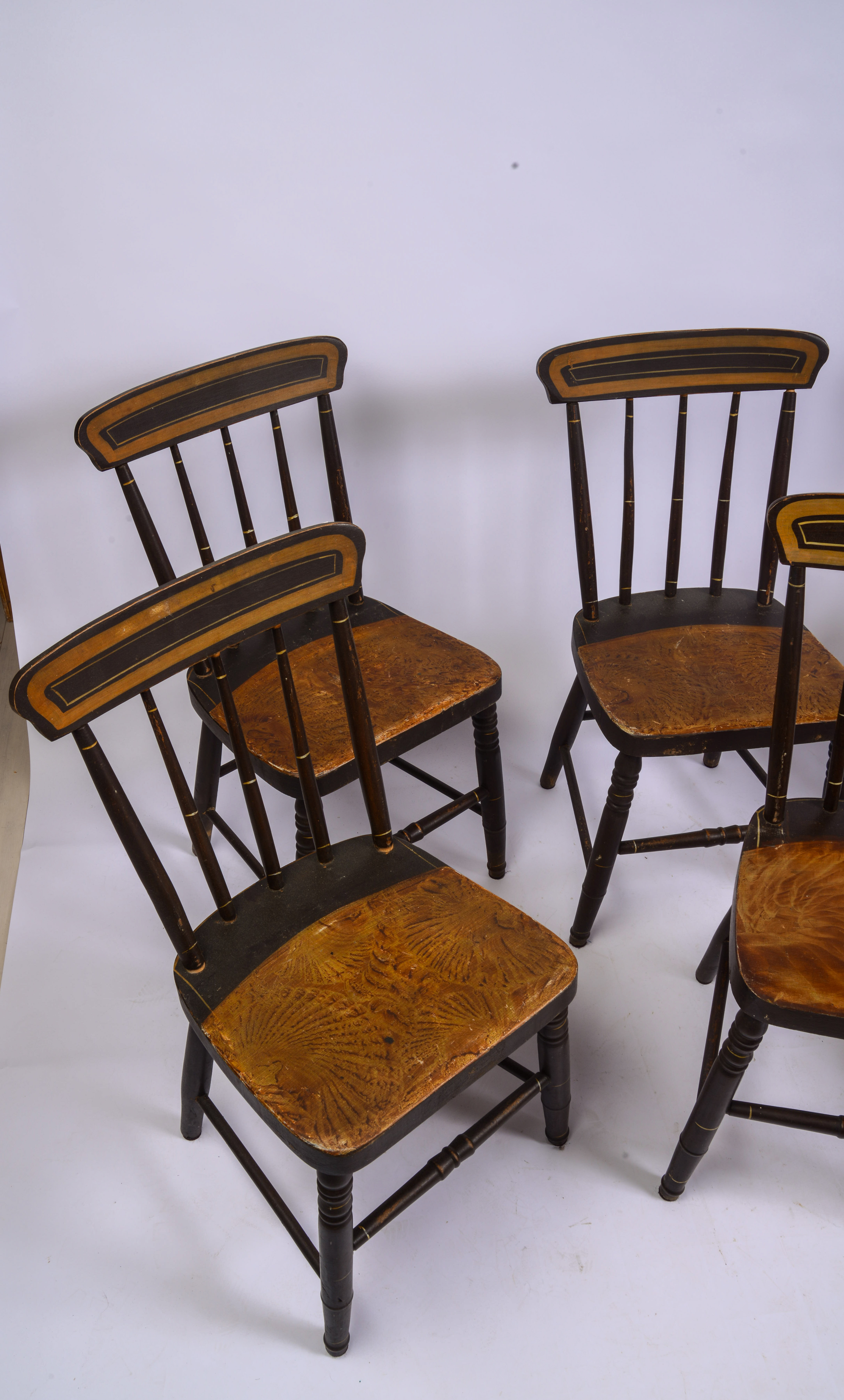 SIX MAINE GRAIN-PAINTED CHAIRS.