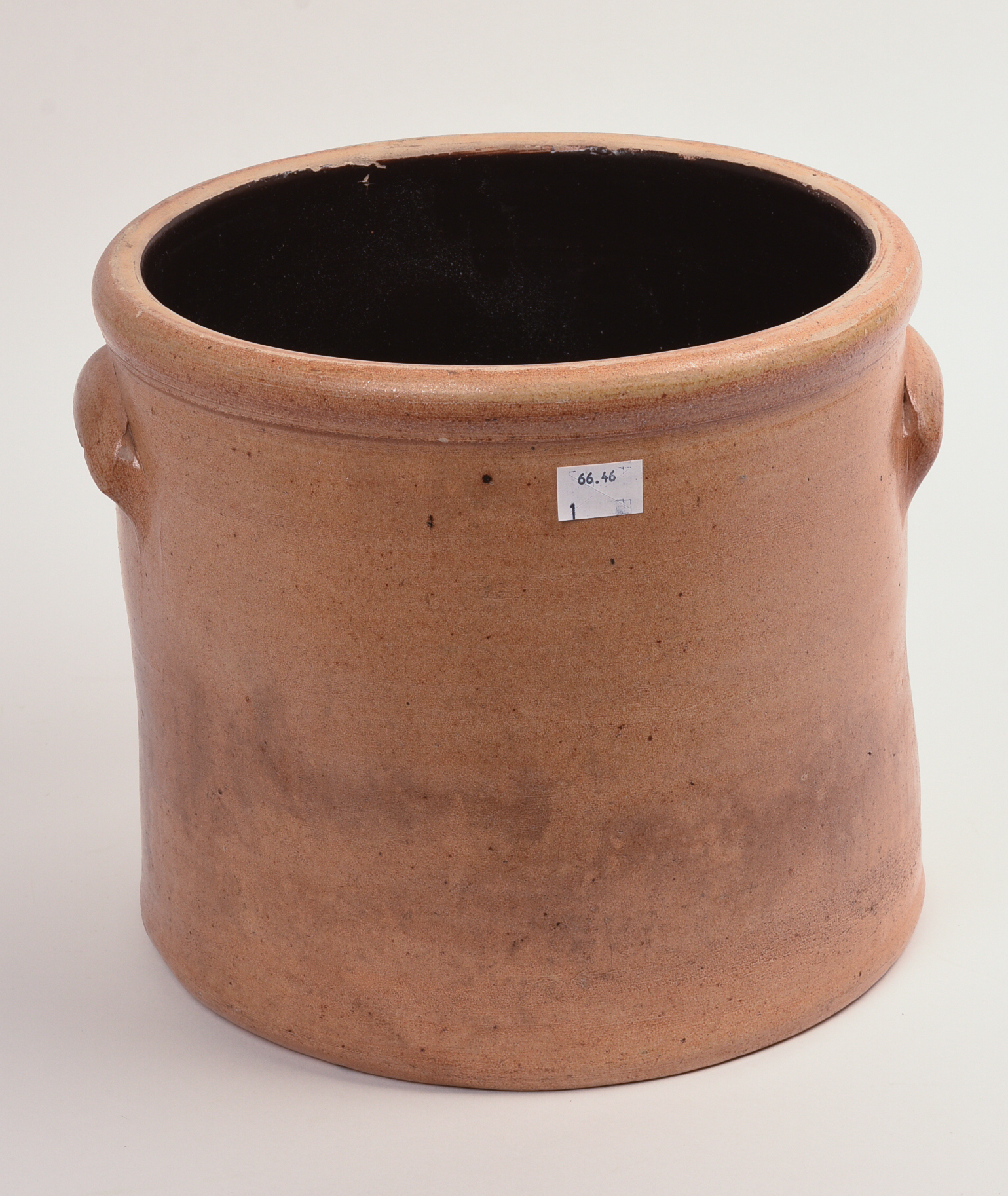 J. FISHER COBALT DECORATED TWO-GALLON STONEWARE CROCK.