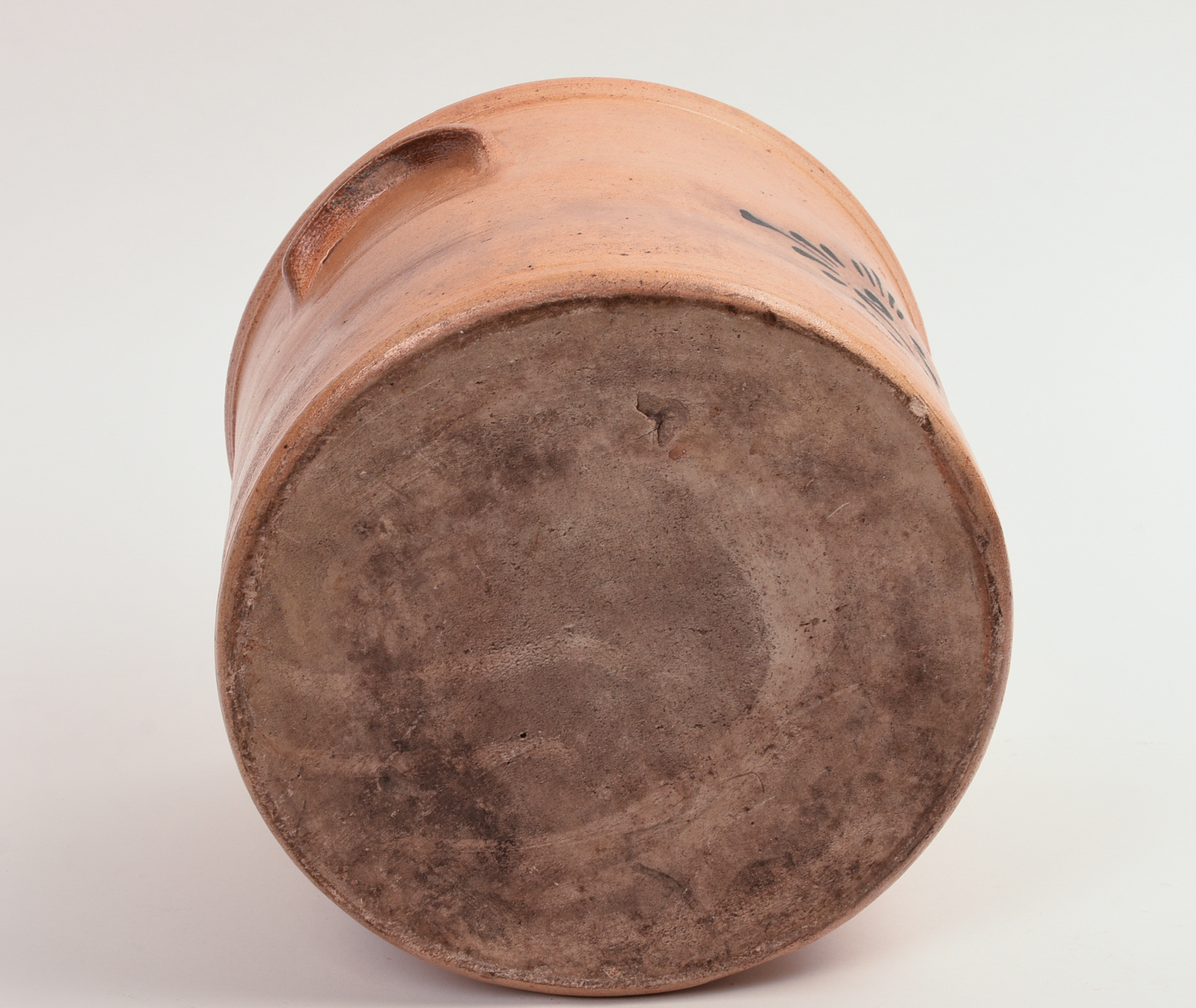 J. FISHER COBALT DECORATED TWO-GALLON STONEWARE CROCK.