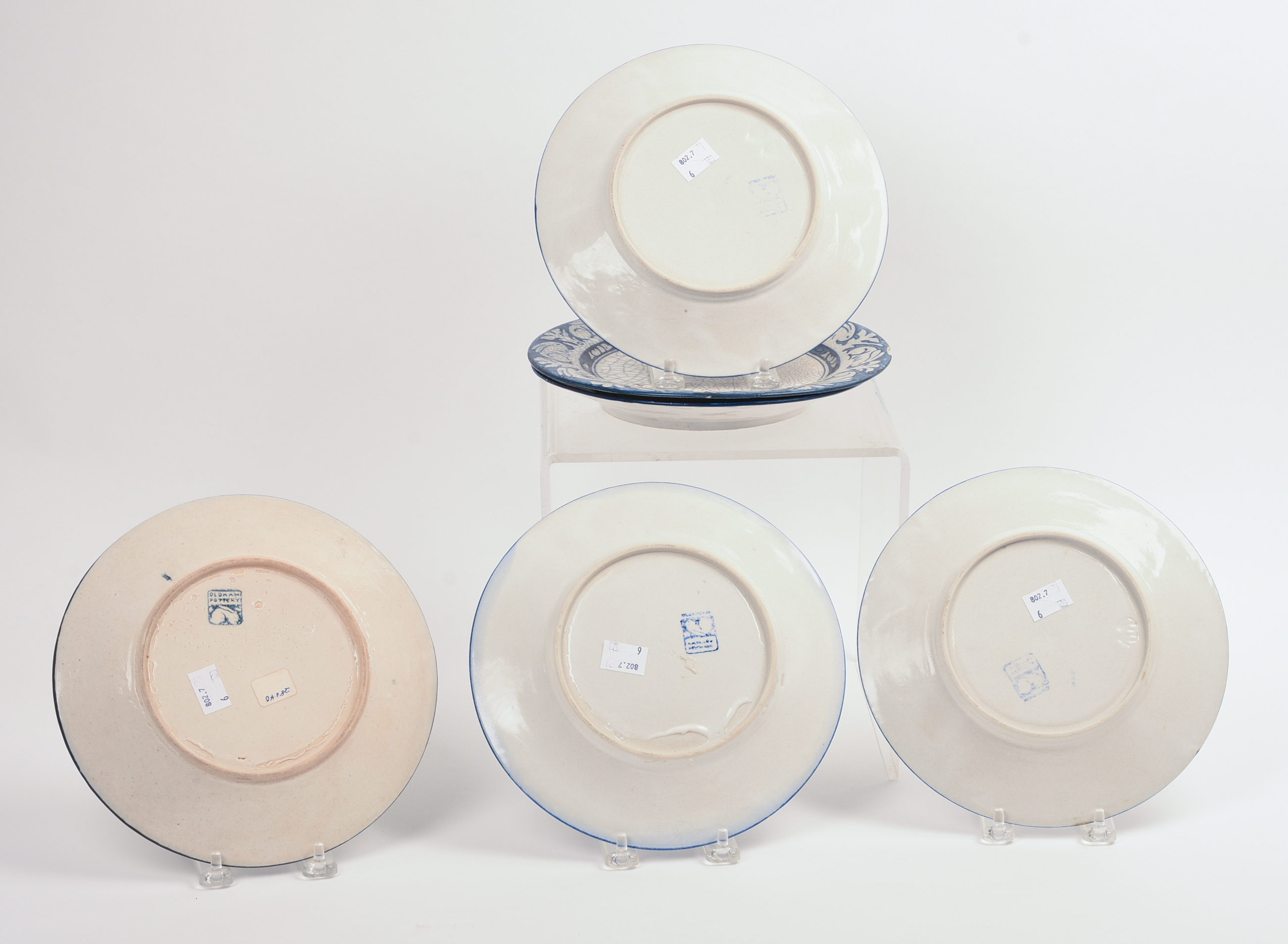 SIX DEDHAM POTTERY RABBIT PATTERN PLATES.