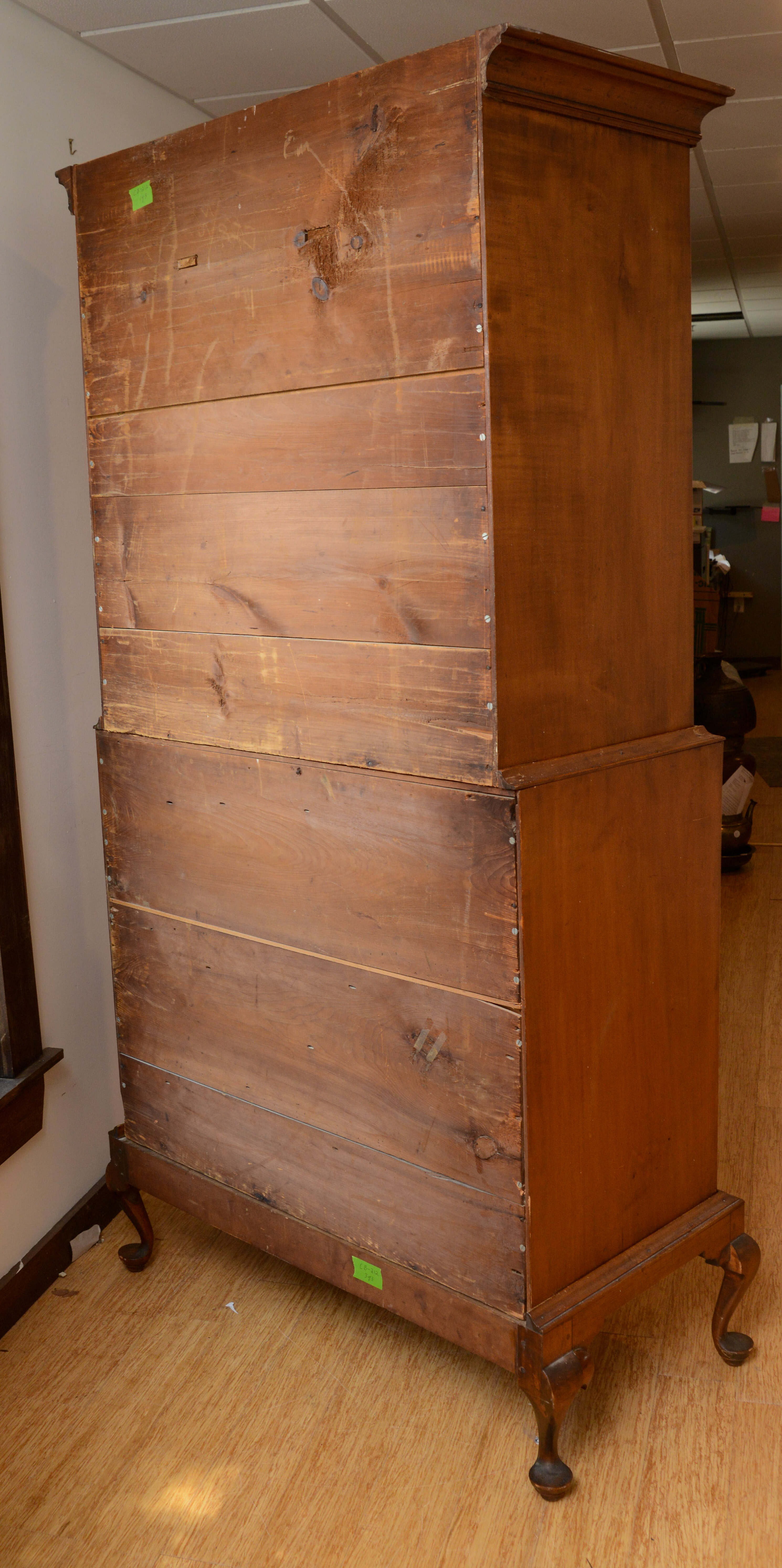 18TH CENTURY QUEEN ANNE MAPLE CHEST ON CHEST ON FRAME.