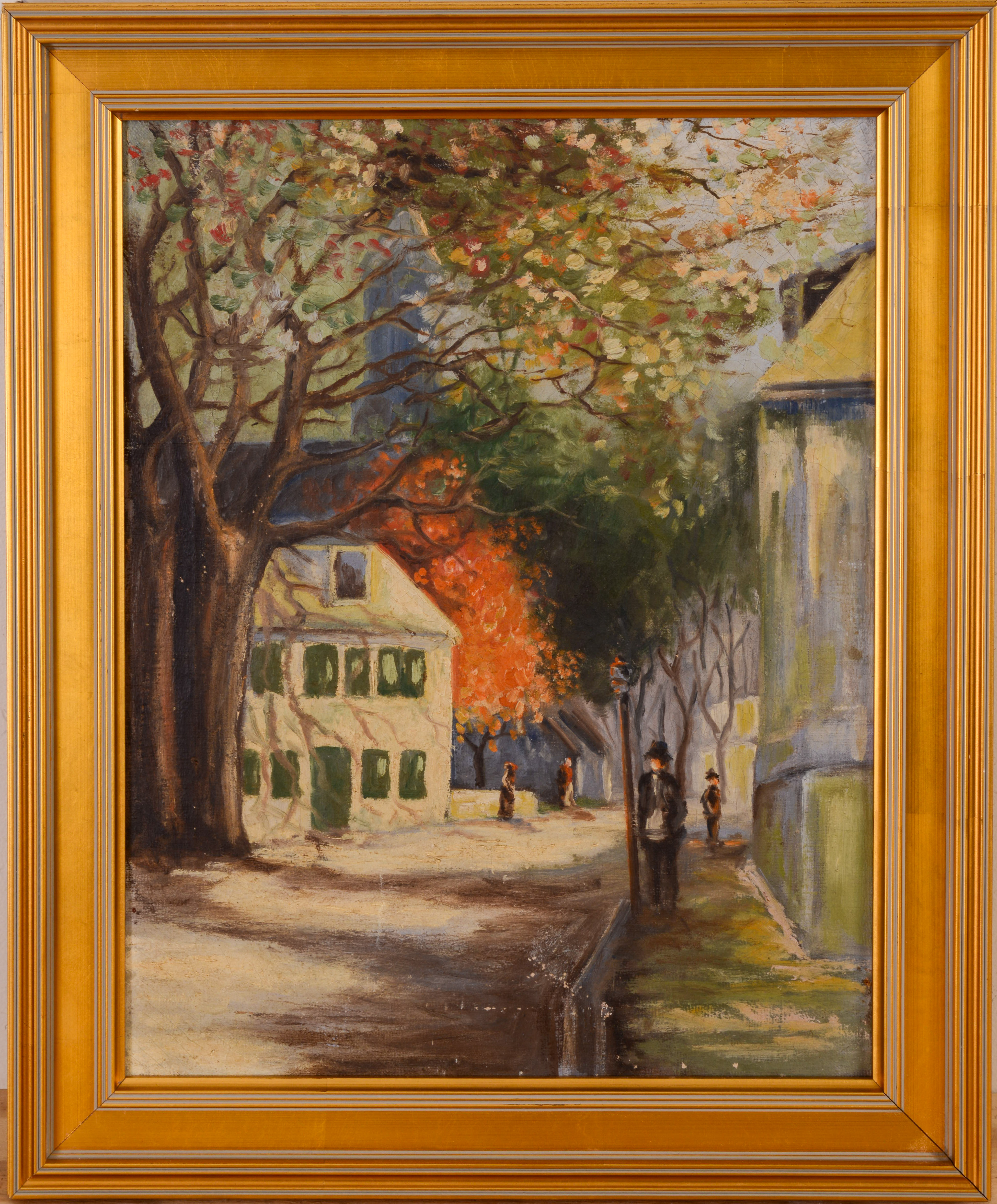 AMERICAN IMPRESSIONIST AUTUMN STREETSCAPE.