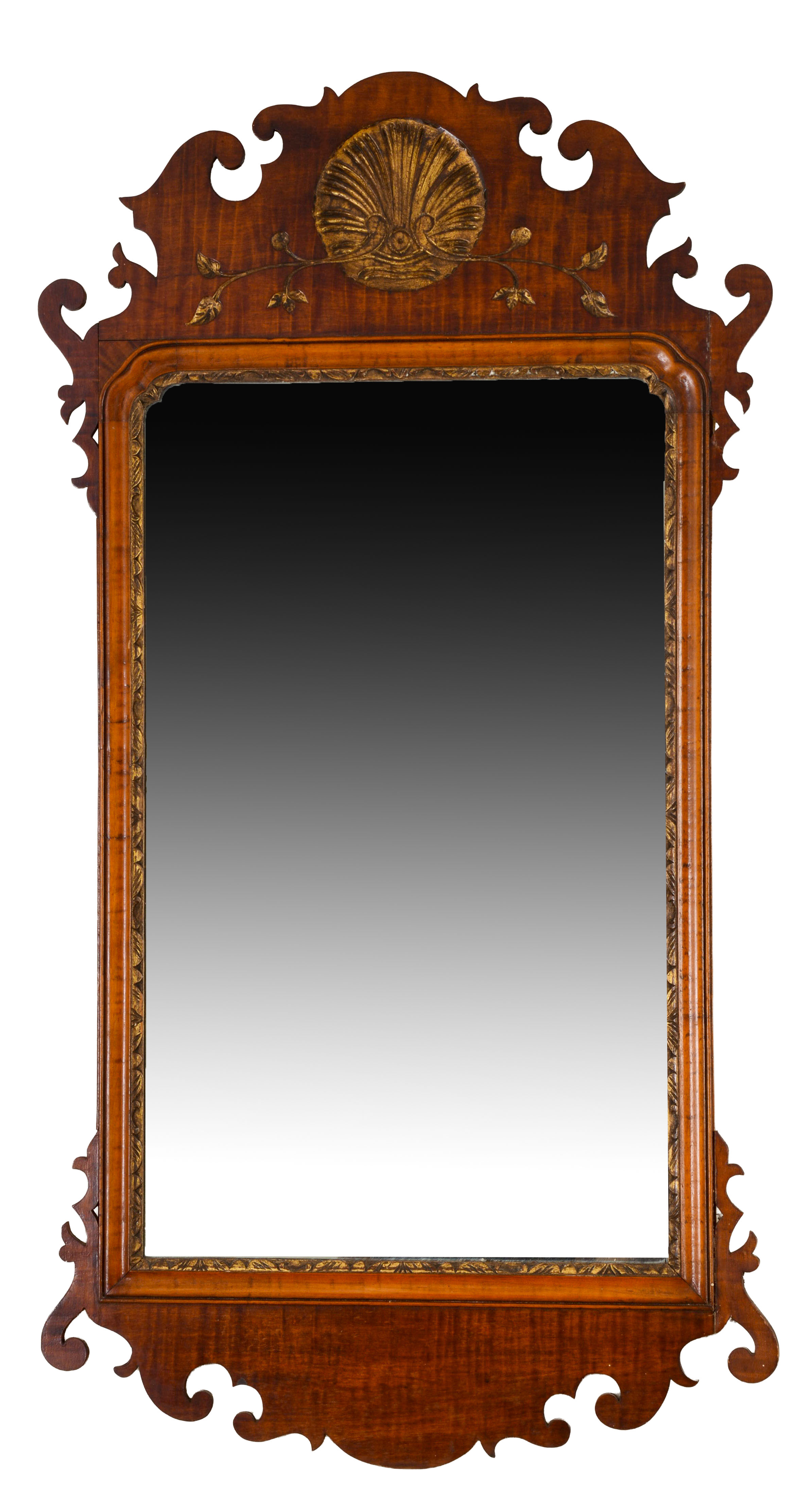 19TH C TIGER MAPLE CHIPPENDALE MIRROR.