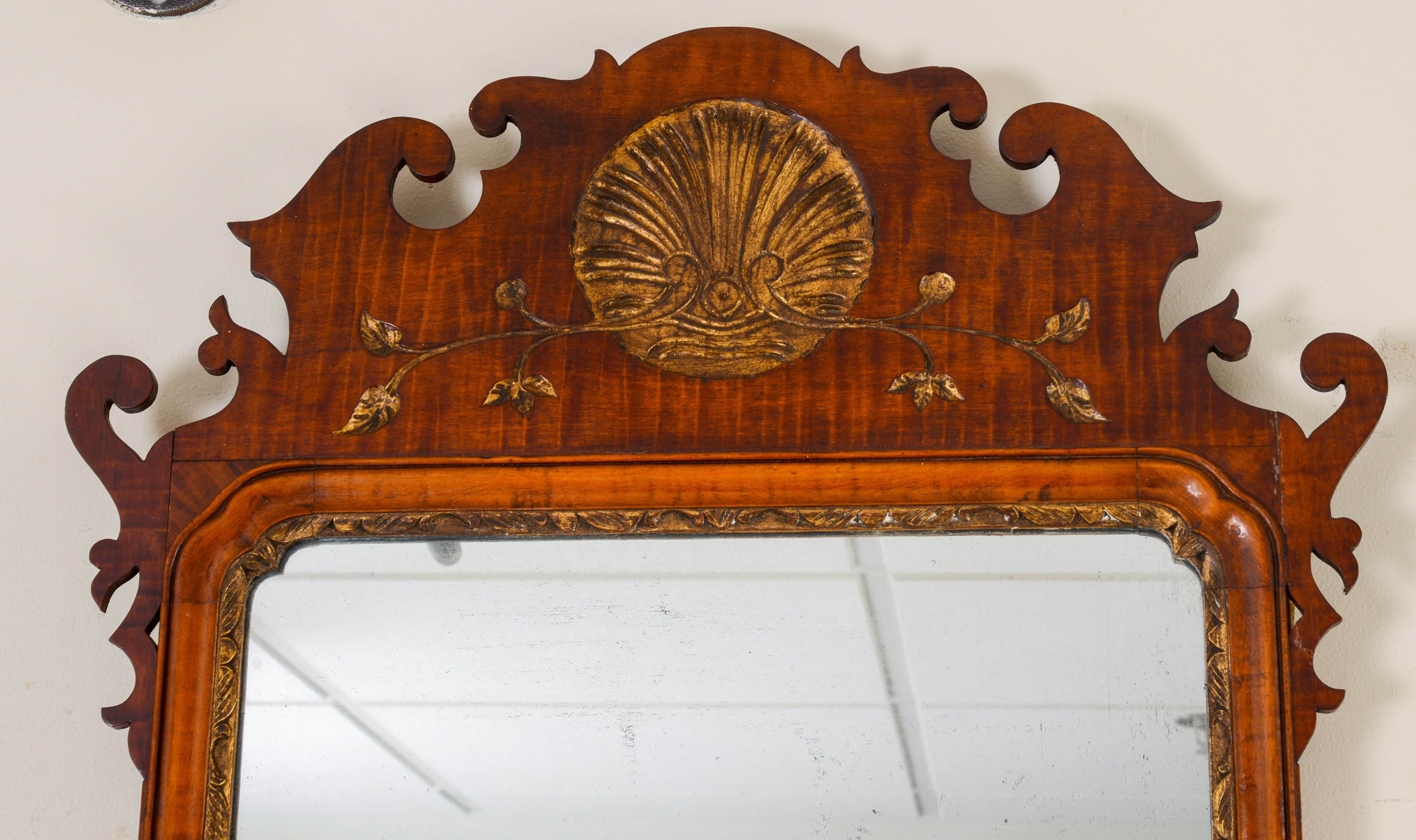 19TH C TIGER MAPLE CHIPPENDALE MIRROR.